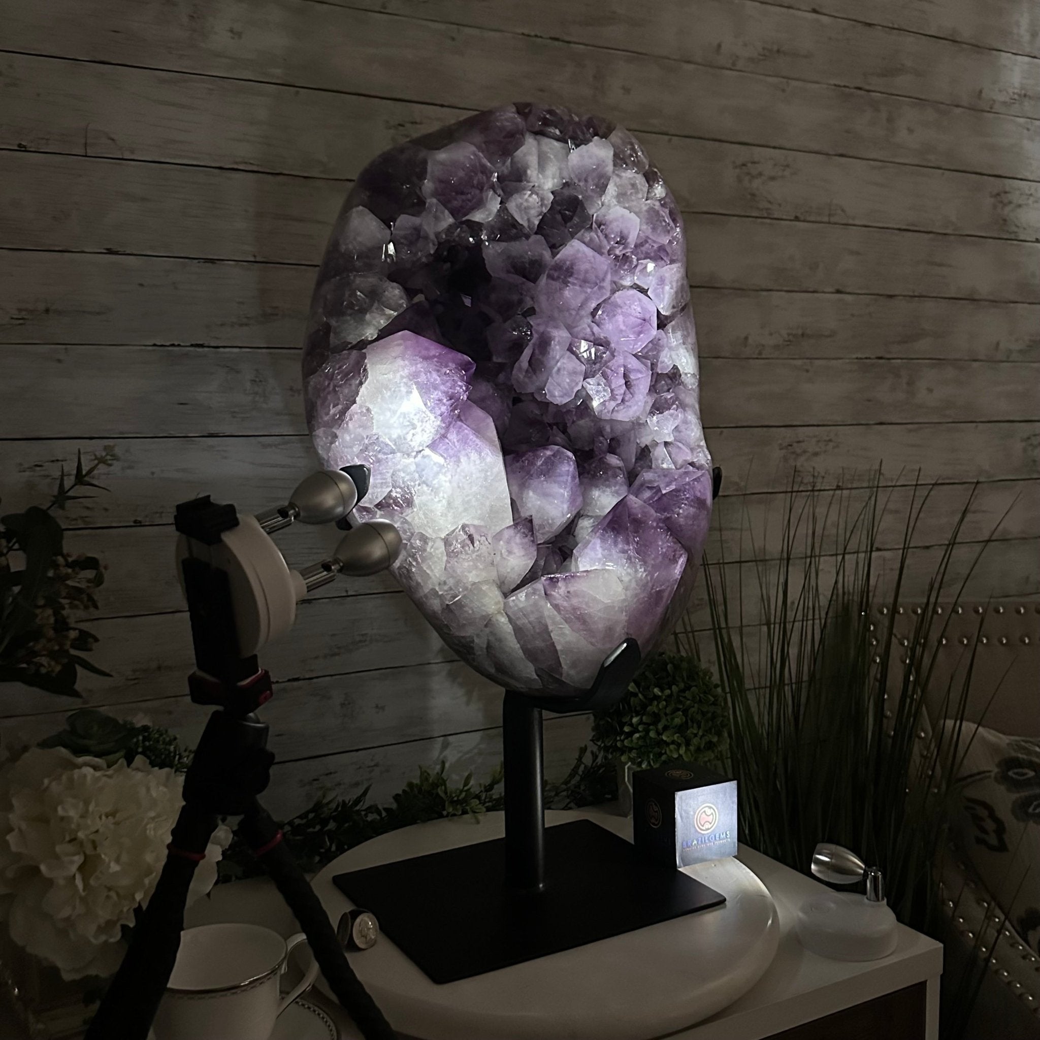 Super Quality Amethyst Cluster on a Metal Base, 76 lbs & 24.1" Tall #5491 - 0161 - Brazil GemsBrazil GemsSuper Quality Amethyst Cluster on a Metal Base, 76 lbs & 24.1" Tall #5491 - 0161Clusters on Fixed Bases5491 - 0161