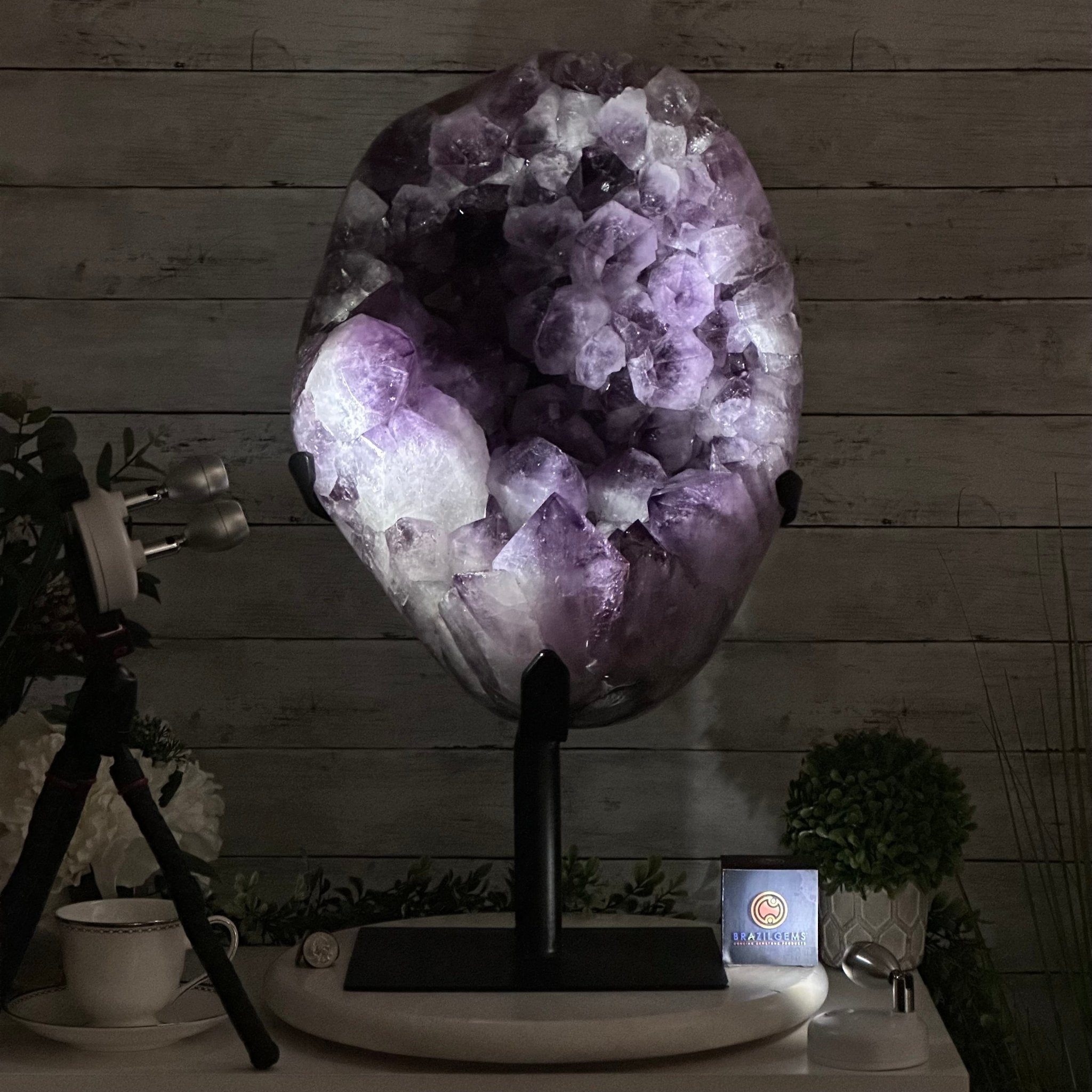 Super Quality Amethyst Cluster on a Metal Base, 76 lbs & 24.1" Tall #5491 - 0161 - Brazil GemsBrazil GemsSuper Quality Amethyst Cluster on a Metal Base, 76 lbs & 24.1" Tall #5491 - 0161Clusters on Fixed Bases5491 - 0161