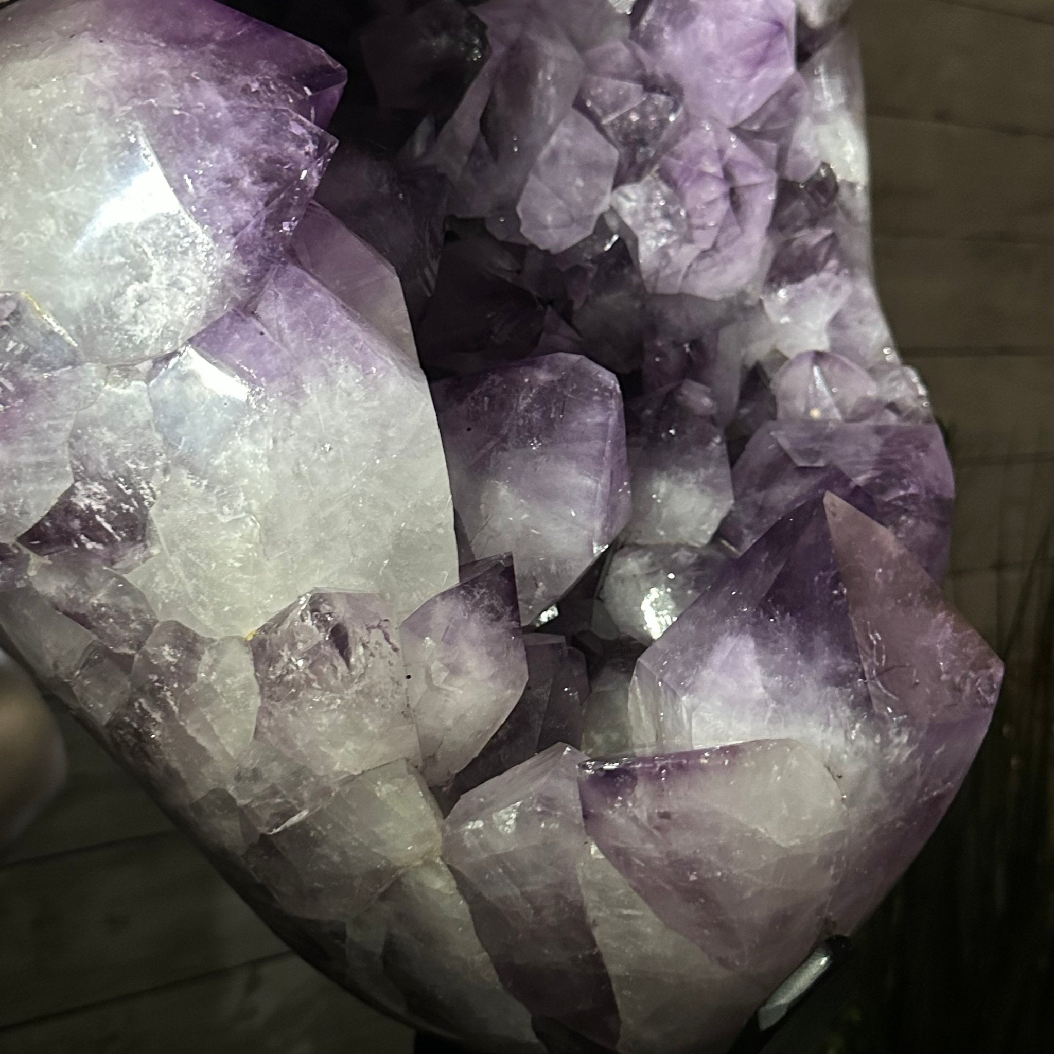 Super Quality Amethyst Cluster on a Metal Base, 76 lbs & 24.1" Tall #5491 - 0161 - Brazil GemsBrazil GemsSuper Quality Amethyst Cluster on a Metal Base, 76 lbs & 24.1" Tall #5491 - 0161Clusters on Fixed Bases5491 - 0161