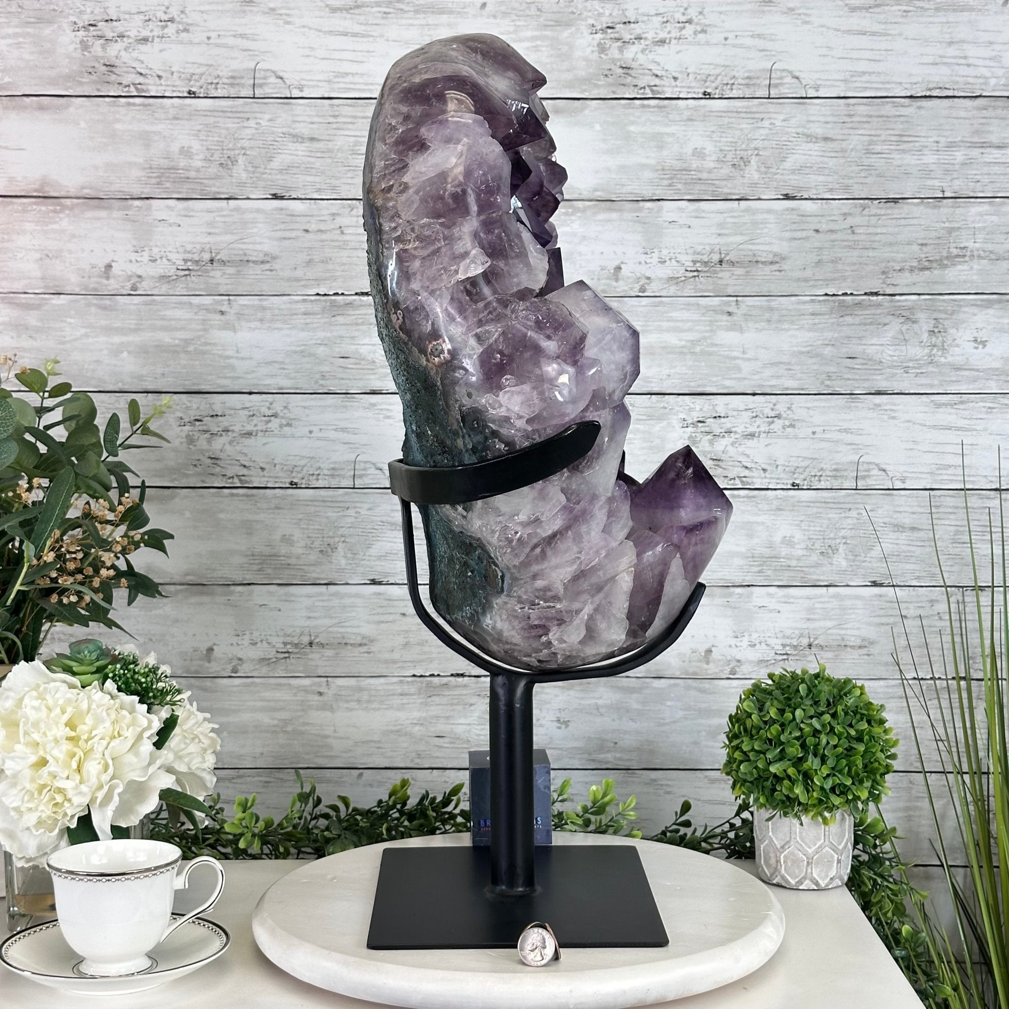Super Quality Amethyst Cluster on a Metal Base, 76 lbs & 24.1" Tall #5491 - 0161 - Brazil GemsBrazil GemsSuper Quality Amethyst Cluster on a Metal Base, 76 lbs & 24.1" Tall #5491 - 0161Clusters on Fixed Bases5491 - 0161