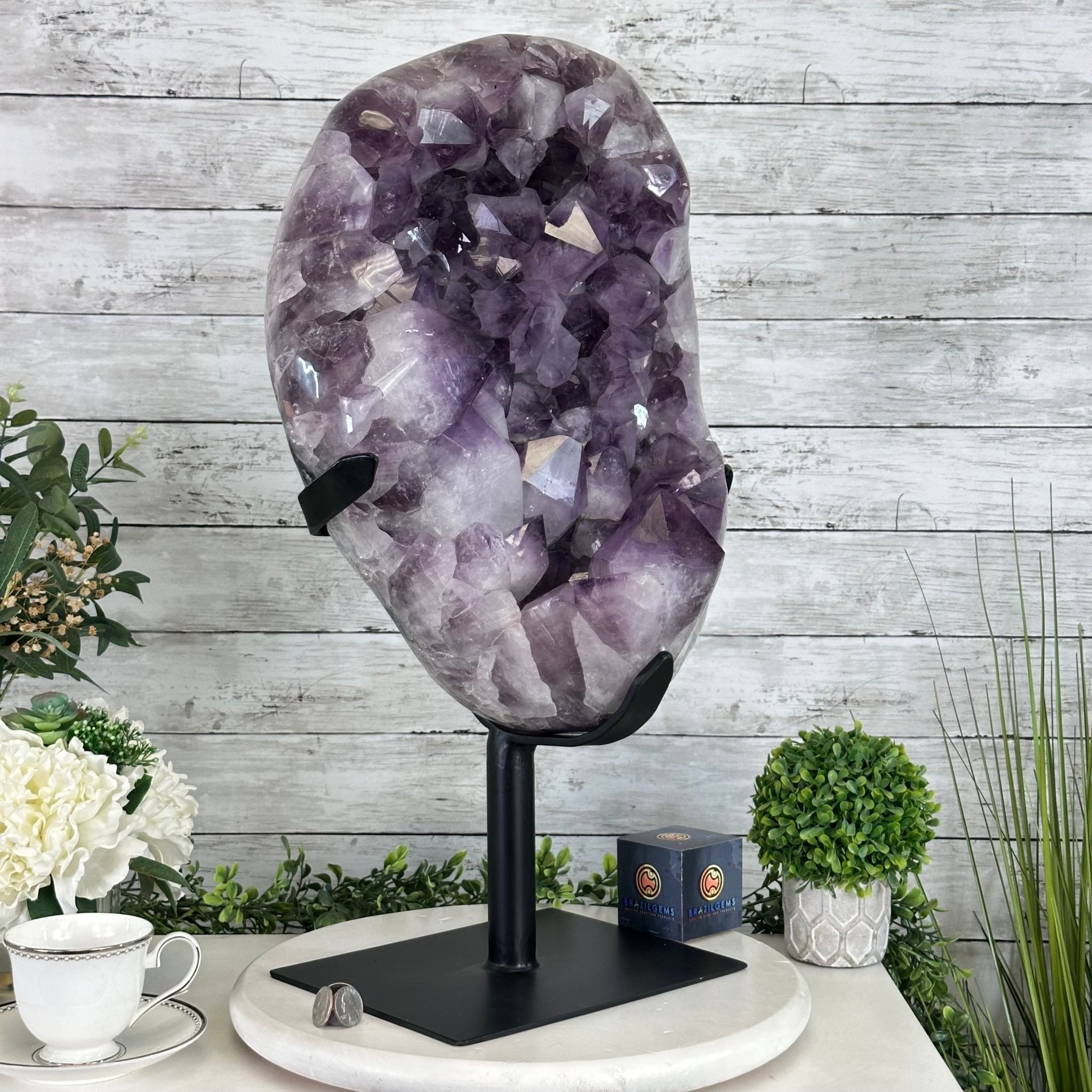 Super Quality Amethyst Cluster on a Metal Base, 76 lbs & 24.1" Tall #5491 - 0161 - Brazil GemsBrazil GemsSuper Quality Amethyst Cluster on a Metal Base, 76 lbs & 24.1" Tall #5491 - 0161Clusters on Fixed Bases5491 - 0161