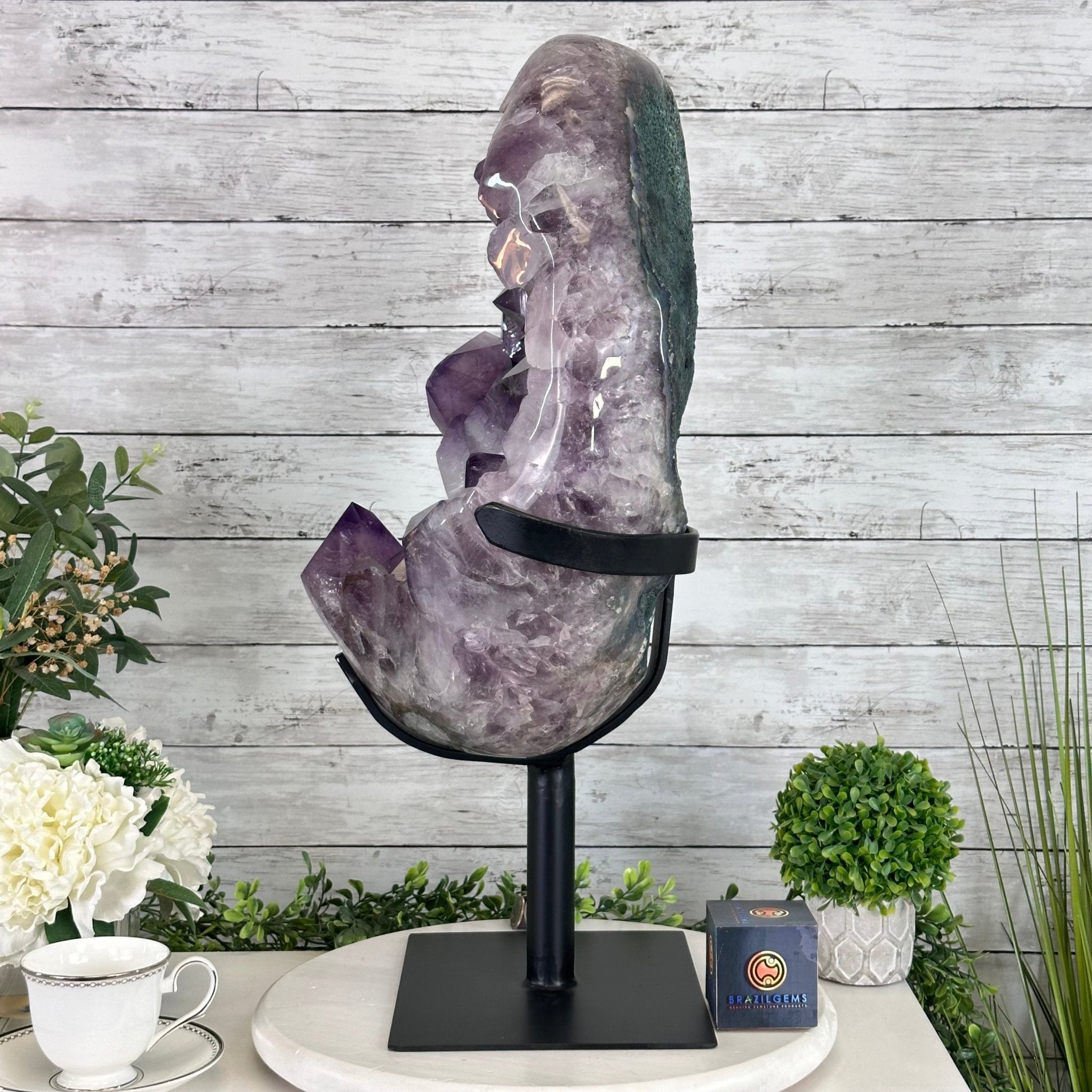 Super Quality Amethyst Cluster on a Metal Base, 76 lbs & 24.1" Tall #5491 - 0161 - Brazil GemsBrazil GemsSuper Quality Amethyst Cluster on a Metal Base, 76 lbs & 24.1" Tall #5491 - 0161Clusters on Fixed Bases5491 - 0161