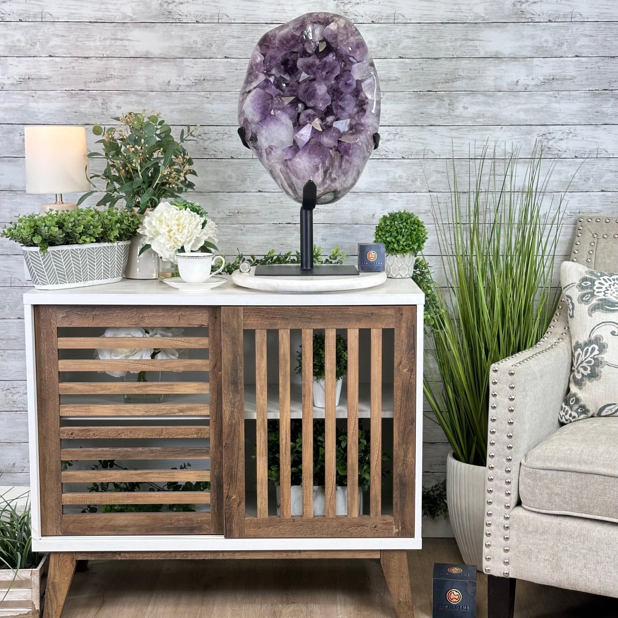 Super Quality Amethyst Cluster on a Metal Base, 76 lbs & 24.1" Tall #5491 - 0161 - Brazil GemsBrazil GemsSuper Quality Amethyst Cluster on a Metal Base, 76 lbs & 24.1" Tall #5491 - 0161Clusters on Fixed Bases5491 - 0161