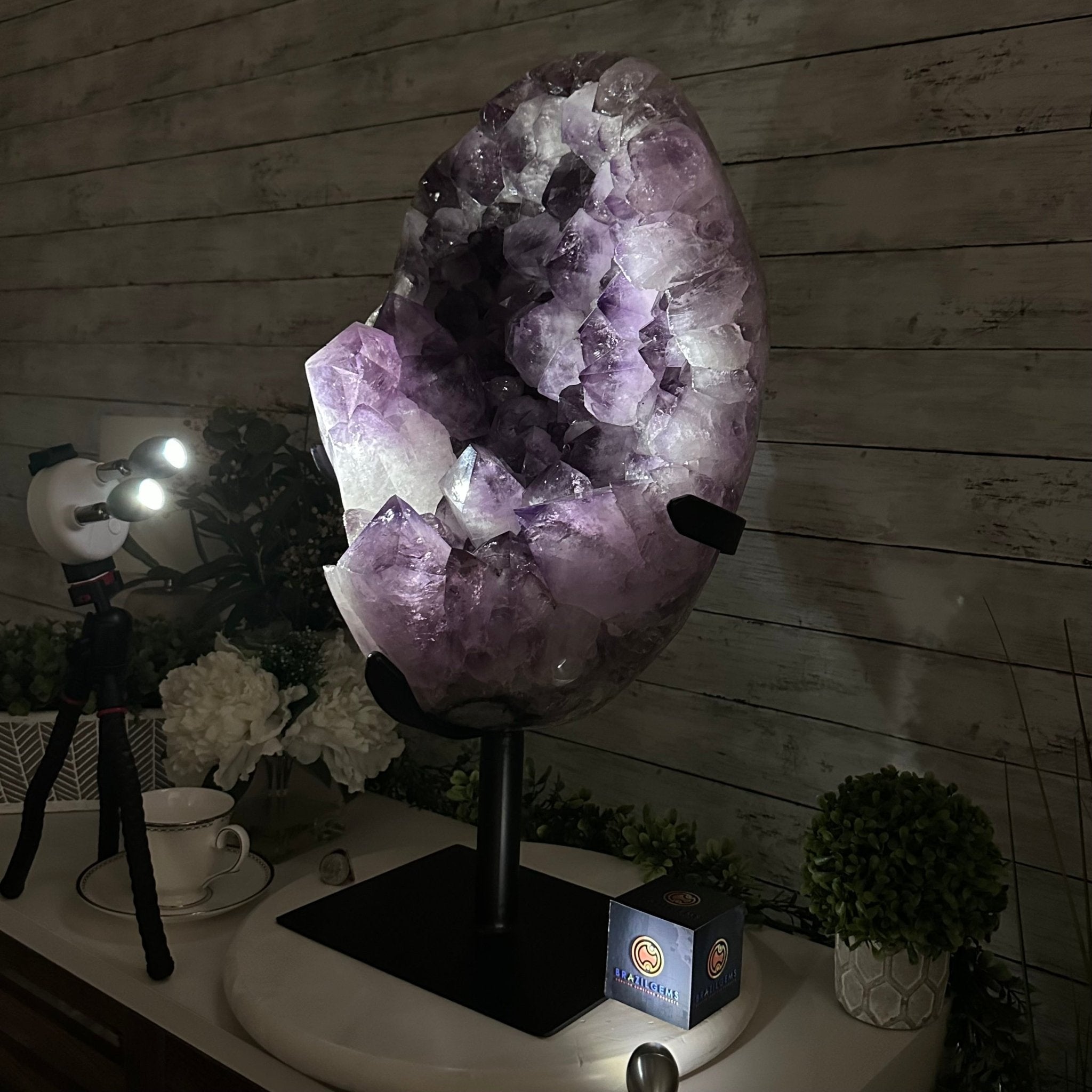 Super Quality Amethyst Cluster on a Metal Base, 76 lbs & 24.1" Tall #5491 - 0161 - Brazil GemsBrazil GemsSuper Quality Amethyst Cluster on a Metal Base, 76 lbs & 24.1" Tall #5491 - 0161Clusters on Fixed Bases5491 - 0161