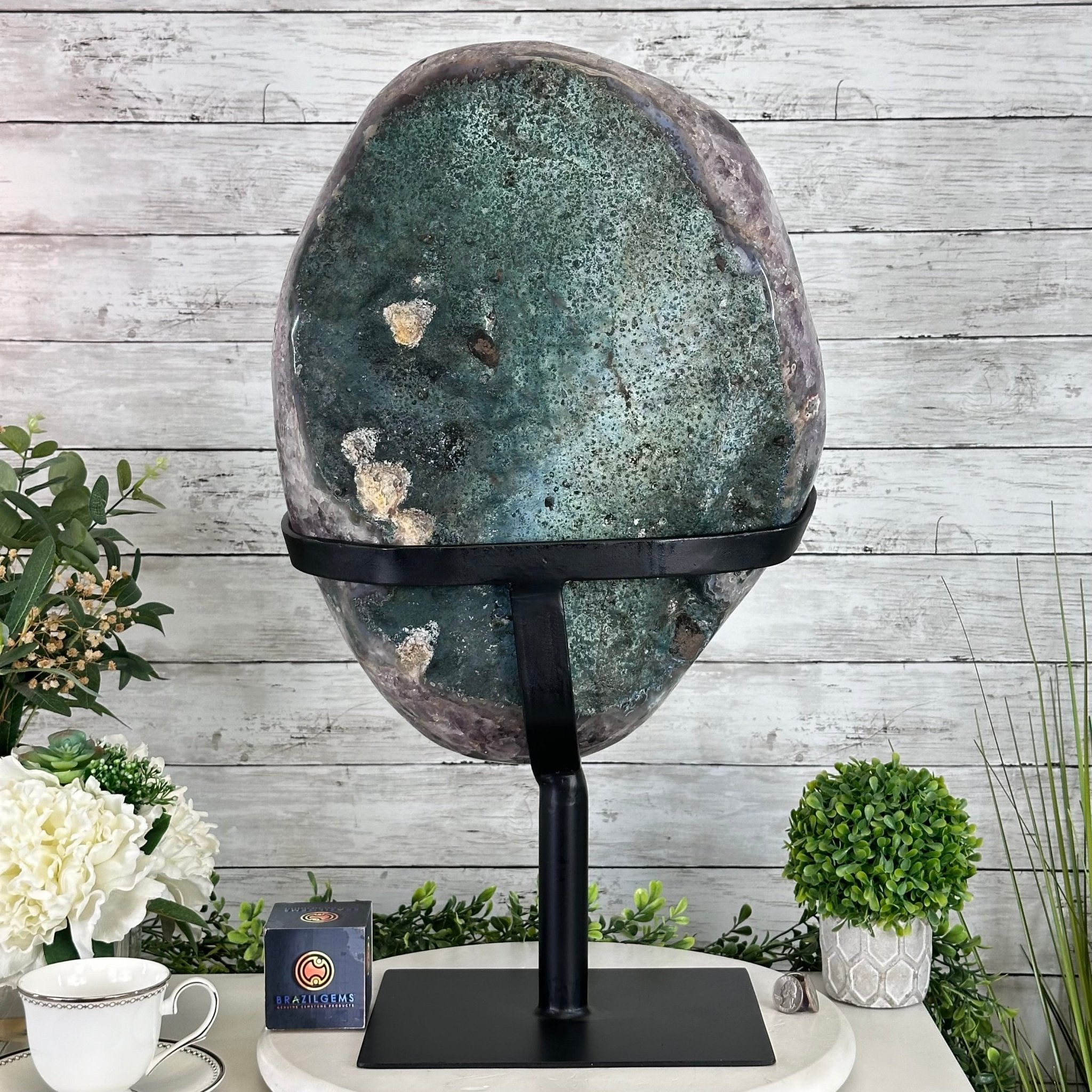 Super Quality Amethyst Cluster on a Metal Base, 76 lbs & 24.1" Tall #5491 - 0161 - Brazil GemsBrazil GemsSuper Quality Amethyst Cluster on a Metal Base, 76 lbs & 24.1" Tall #5491 - 0161Clusters on Fixed Bases5491 - 0161