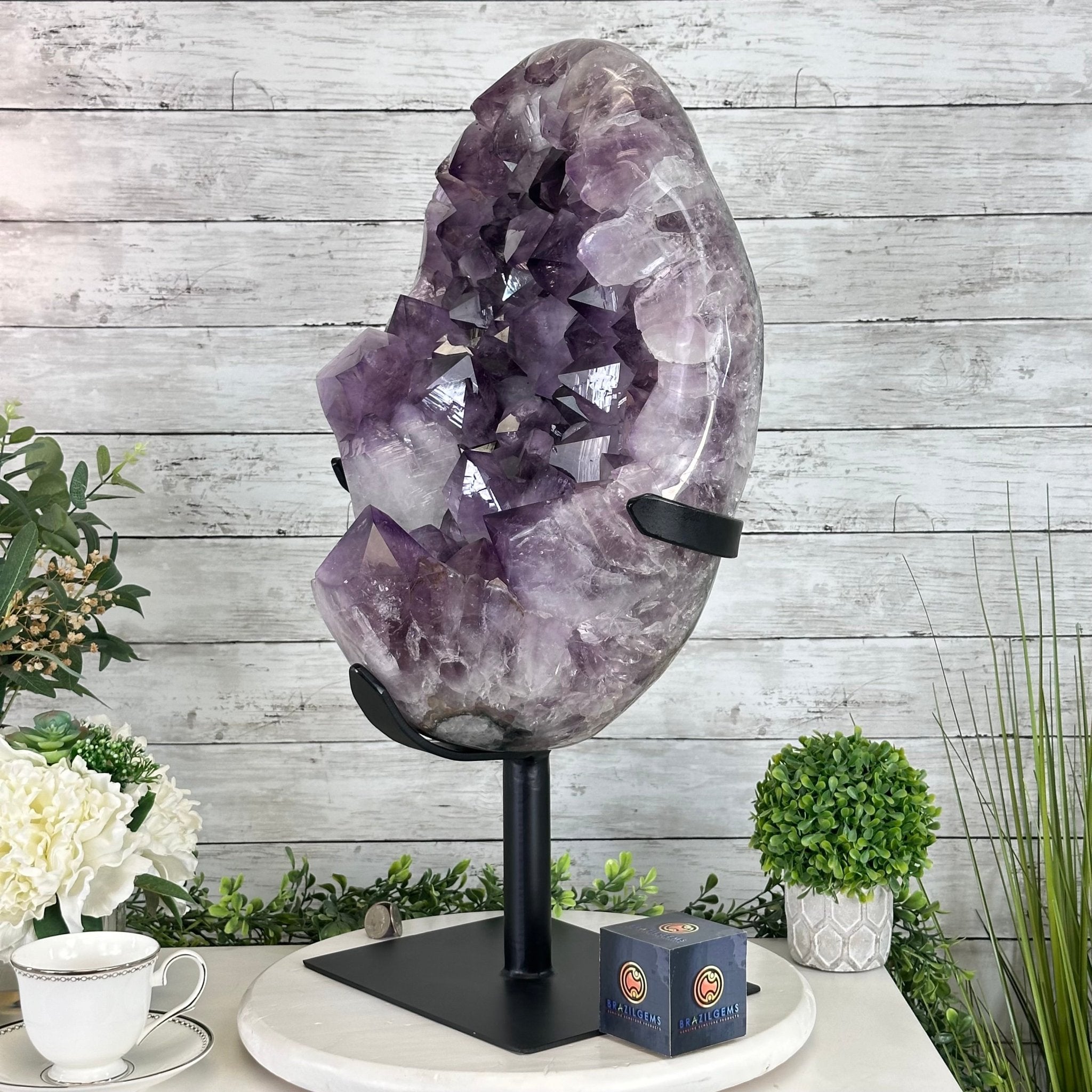 Super Quality Amethyst Cluster on a Metal Base, 76 lbs & 24.1" Tall #5491 - 0161 - Brazil GemsBrazil GemsSuper Quality Amethyst Cluster on a Metal Base, 76 lbs & 24.1" Tall #5491 - 0161Clusters on Fixed Bases5491 - 0161