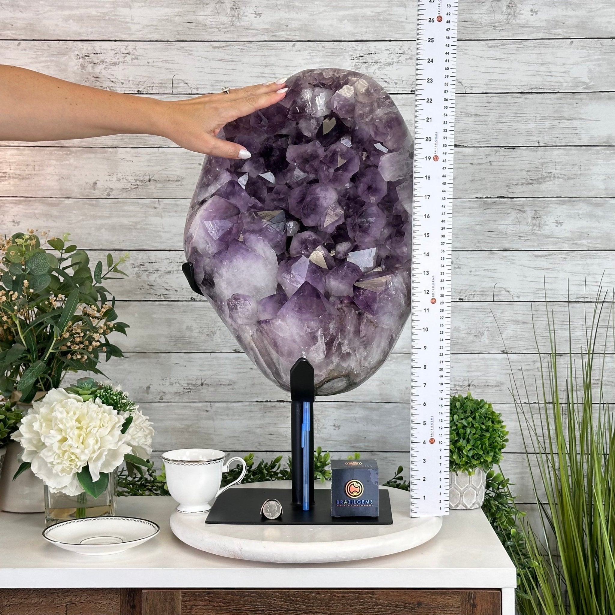 Super Quality Amethyst Cluster on a Metal Base, 76 lbs & 24.1" Tall #5491 - 0161 - Brazil GemsBrazil GemsSuper Quality Amethyst Cluster on a Metal Base, 76 lbs & 24.1" Tall #5491 - 0161Clusters on Fixed Bases5491 - 0161