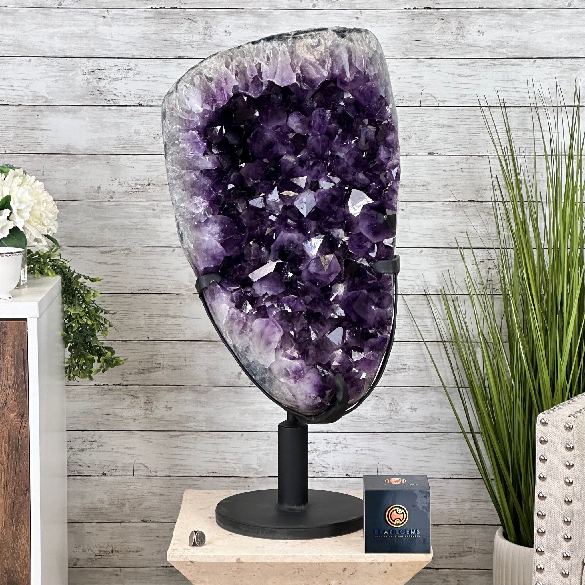 Super Quality Amethyst Cluster on Rotating Stand, 141 lbs & 32" Tall #5492-0029 - Brazil GemsBrazil GemsSuper Quality Amethyst Cluster on Rotating Stand, 141 lbs & 32" Tall #5492-0029Clusters on Rotating Bases5492-0029