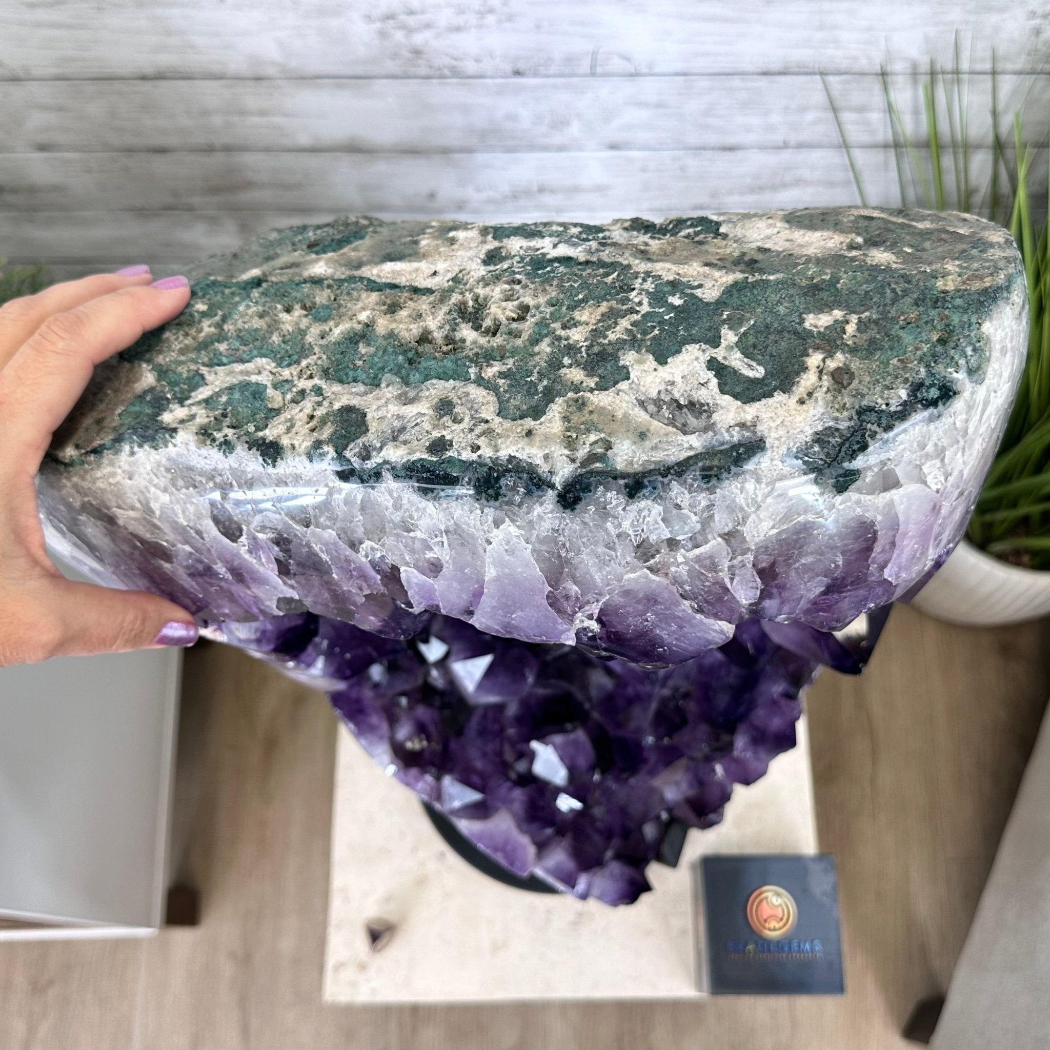 Super Quality Amethyst Cluster on Rotating Stand, 141 lbs & 32" Tall #5492-0029 - Brazil GemsBrazil GemsSuper Quality Amethyst Cluster on Rotating Stand, 141 lbs & 32" Tall #5492-0029Clusters on Rotating Bases5492-0029