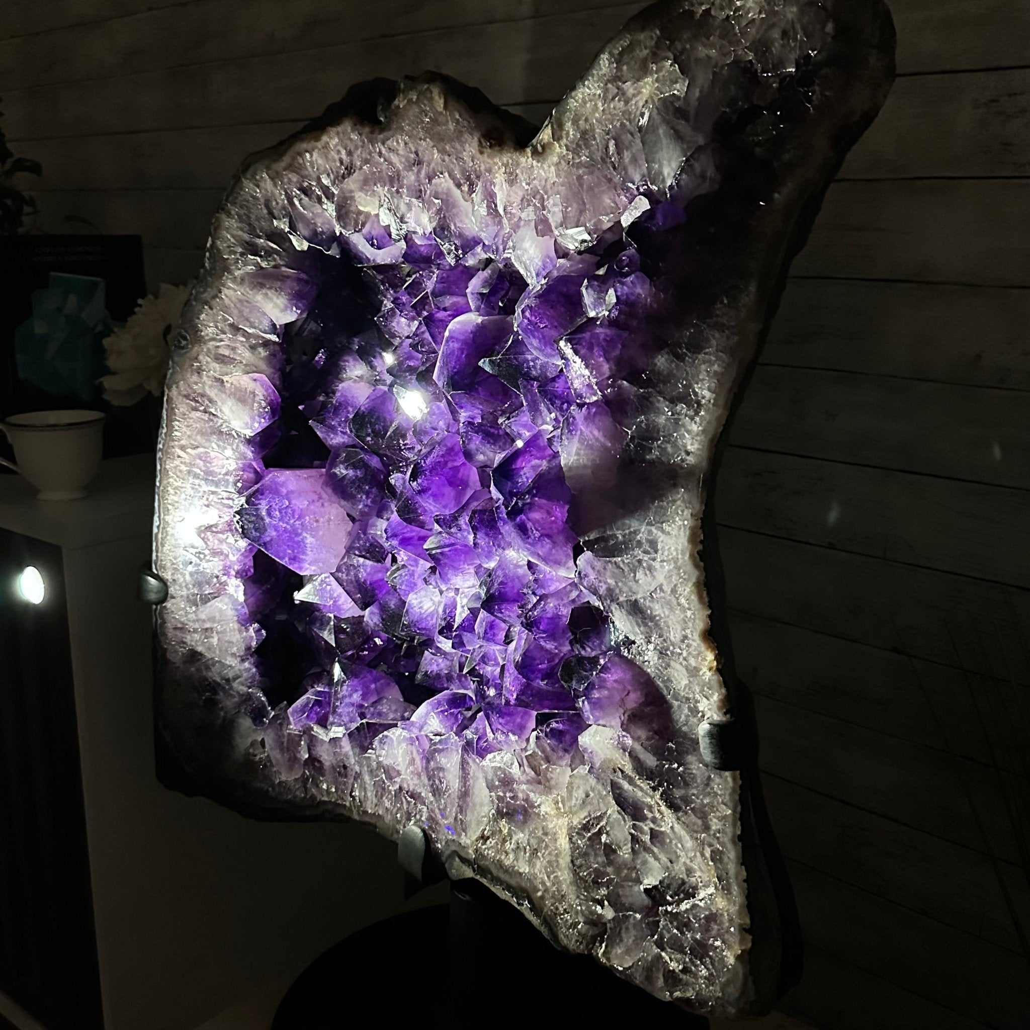 Super Quality Amethyst Cluster on Rotating Stand, 207 lbs & 31" Tall #5492-0033 - Brazil GemsBrazil GemsSuper Quality Amethyst Cluster on Rotating Stand, 207 lbs & 31" Tall #5492-0033Clusters on Rotating Bases5492-0033