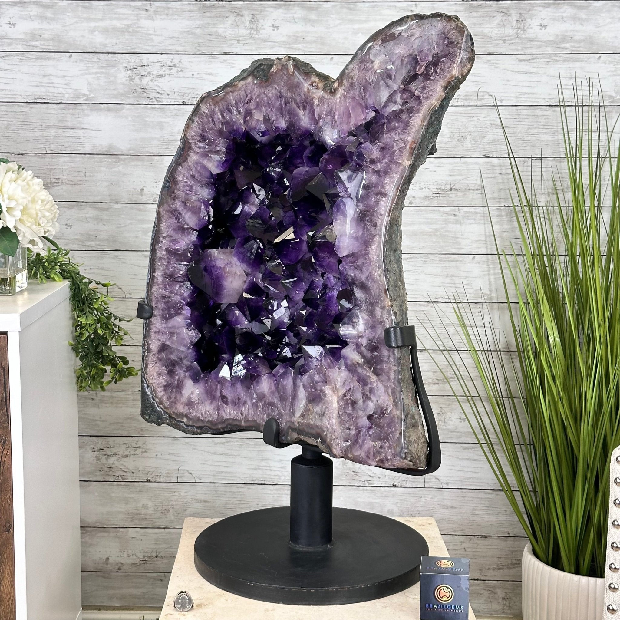 Super Quality Amethyst Cluster on Rotating Stand, 207 lbs & 31" Tall #5492-0033 - Brazil GemsBrazil GemsSuper Quality Amethyst Cluster on Rotating Stand, 207 lbs & 31" Tall #5492-0033Clusters on Rotating Bases5492-0033