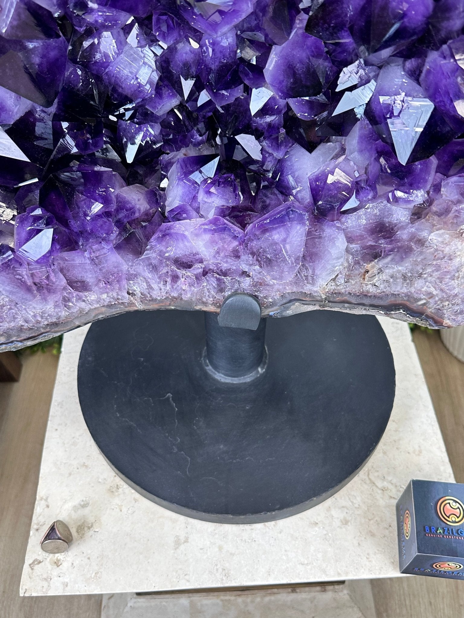 Super Quality Amethyst Cluster on Rotating Stand, 207 lbs & 31" Tall #5492-0033 - Brazil GemsBrazil GemsSuper Quality Amethyst Cluster on Rotating Stand, 207 lbs & 31" Tall #5492-0033Clusters on Rotating Bases5492-0033