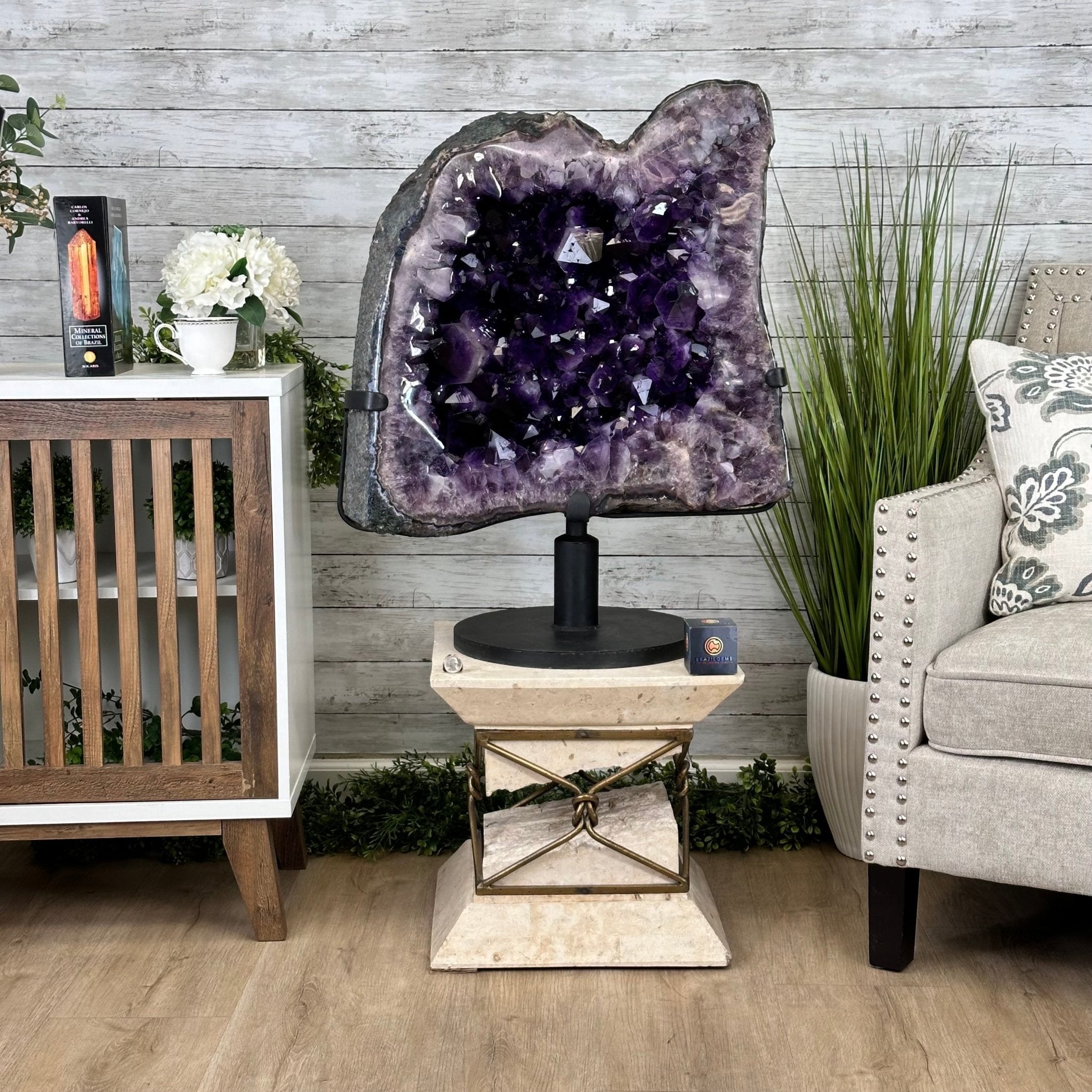 Super Quality Amethyst Cluster on Rotating Stand, 207 lbs & 31" Tall #5492-0033 - Brazil GemsBrazil GemsSuper Quality Amethyst Cluster on Rotating Stand, 207 lbs & 31" Tall #5492-0033Clusters on Rotating Bases5492-0033