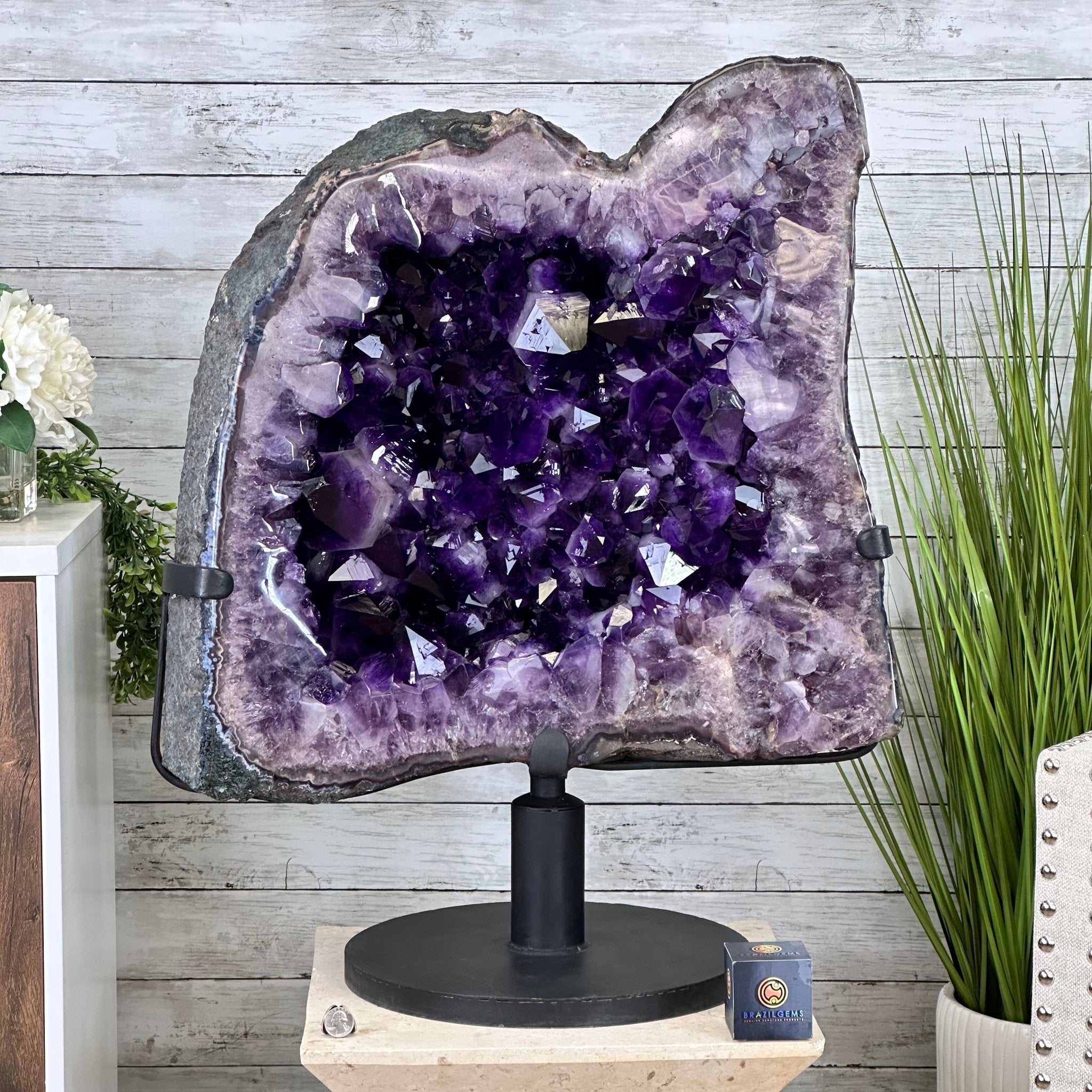 Super Quality Amethyst Cluster on Rotating Stand, 207 lbs & 31" Tall #5492-0033 - Brazil GemsBrazil GemsSuper Quality Amethyst Cluster on Rotating Stand, 207 lbs & 31" Tall #5492-0033Clusters on Rotating Bases5492-0033