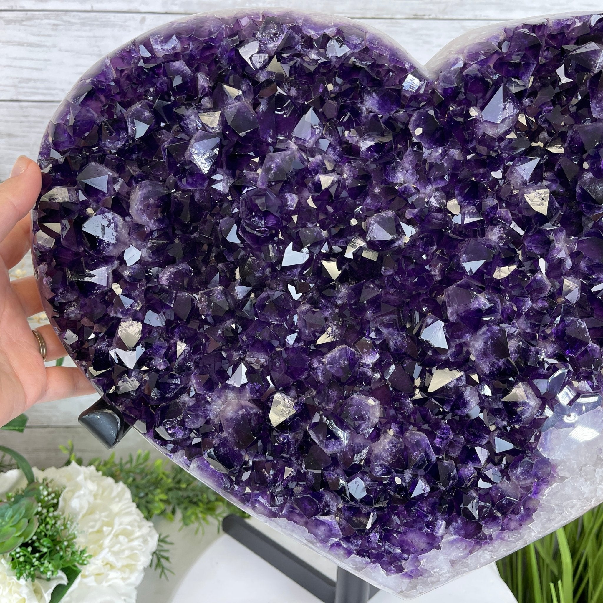 Super Quality Amethyst Heart Geode, metal stand, 38.5 lbs & 22.25" Tall #5463-0038 by Brazil Gems - Brazil GemsBrazil GemsSuper Quality Amethyst Heart Geode, metal stand, 38.5 lbs & 22.25" Tall #5463-0038 by Brazil GemsHearts5463-0038