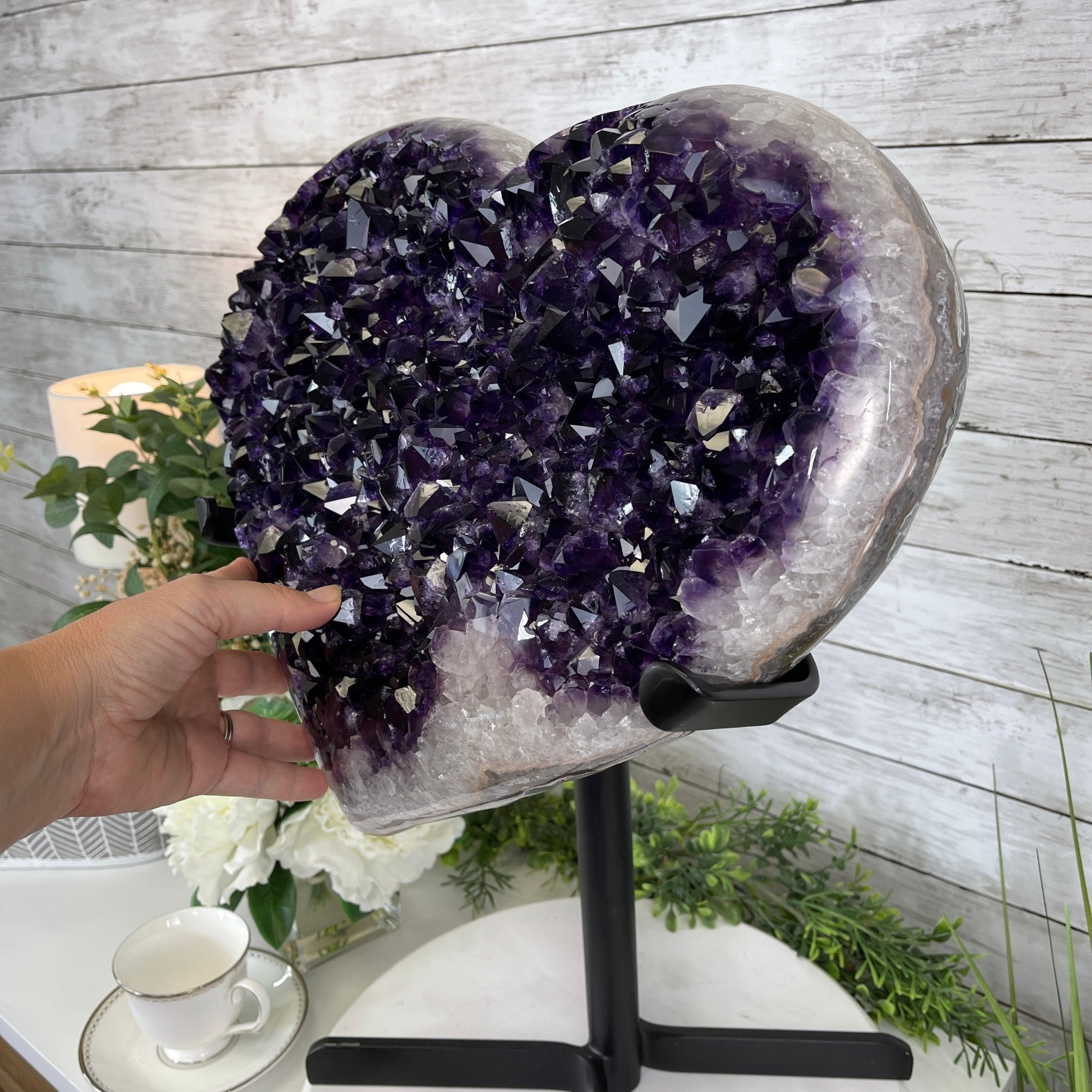 Super Quality Amethyst Heart Geode, metal stand, 38.5 lbs & 22.25" Tall #5463-0038 by Brazil Gems - Brazil GemsBrazil GemsSuper Quality Amethyst Heart Geode, metal stand, 38.5 lbs & 22.25" Tall #5463-0038 by Brazil GemsHearts5463-0038