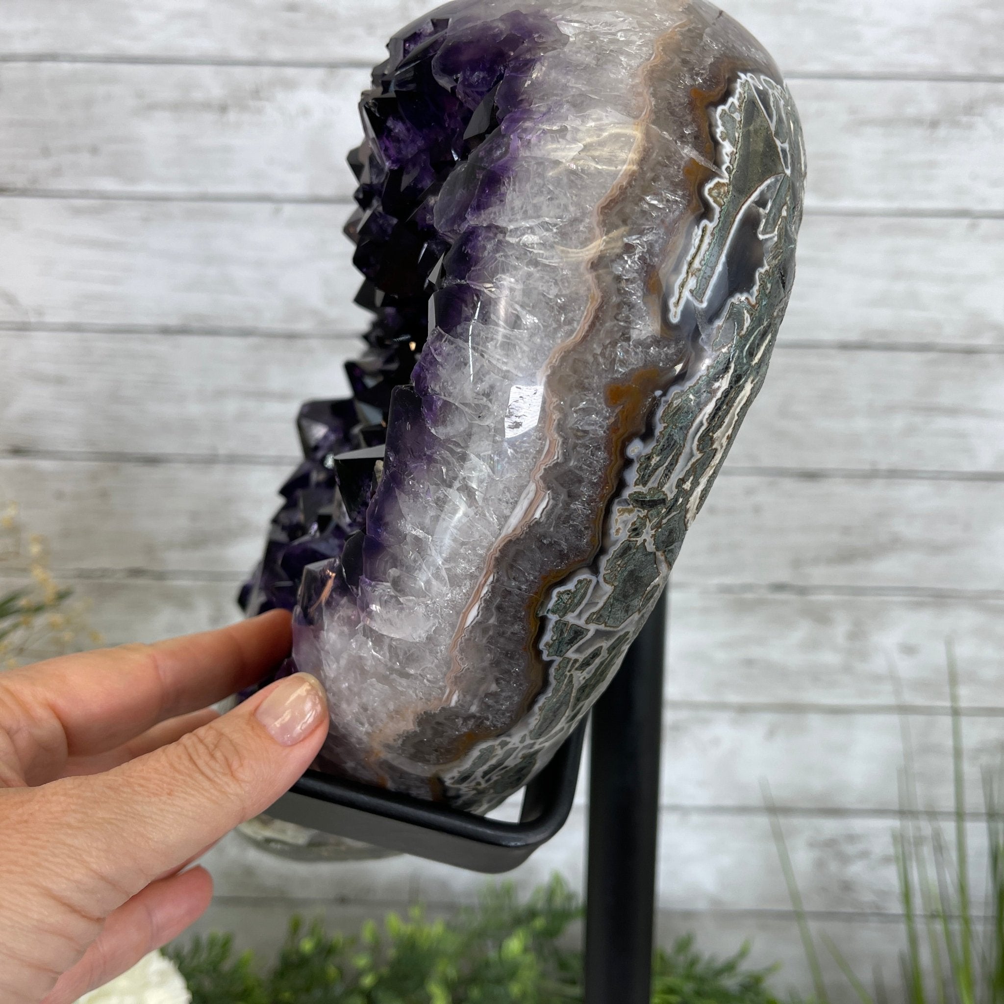 Super Quality Amethyst Heart Geode, metal stand, 38.5 lbs & 22.25" Tall #5463-0038 by Brazil Gems - Brazil GemsBrazil GemsSuper Quality Amethyst Heart Geode, metal stand, 38.5 lbs & 22.25" Tall #5463-0038 by Brazil GemsHearts5463-0038