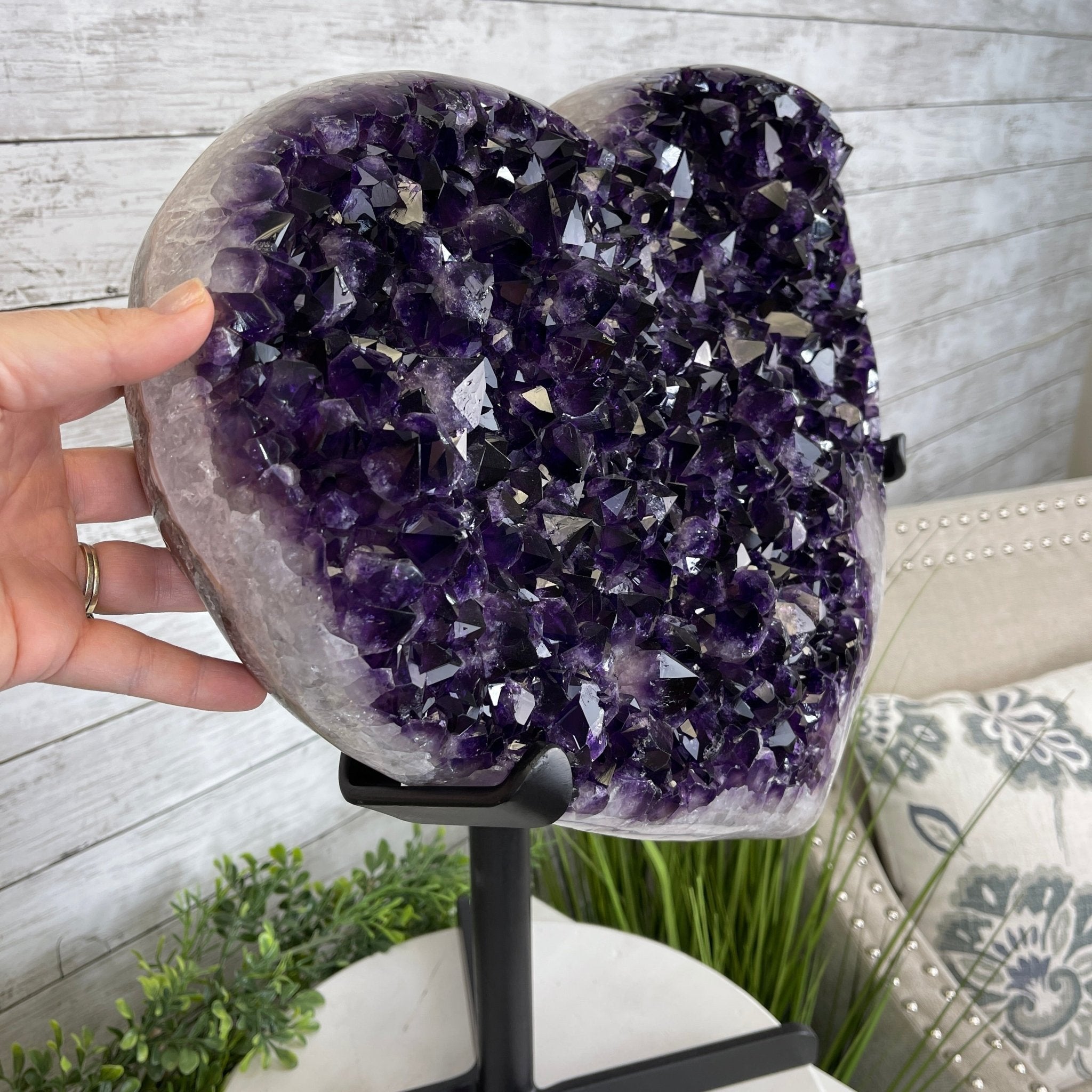 Super Quality Amethyst Heart Geode, metal stand, 38.5 lbs & 22.25" Tall #5463-0038 by Brazil Gems - Brazil GemsBrazil GemsSuper Quality Amethyst Heart Geode, metal stand, 38.5 lbs & 22.25" Tall #5463-0038 by Brazil GemsHearts5463-0038