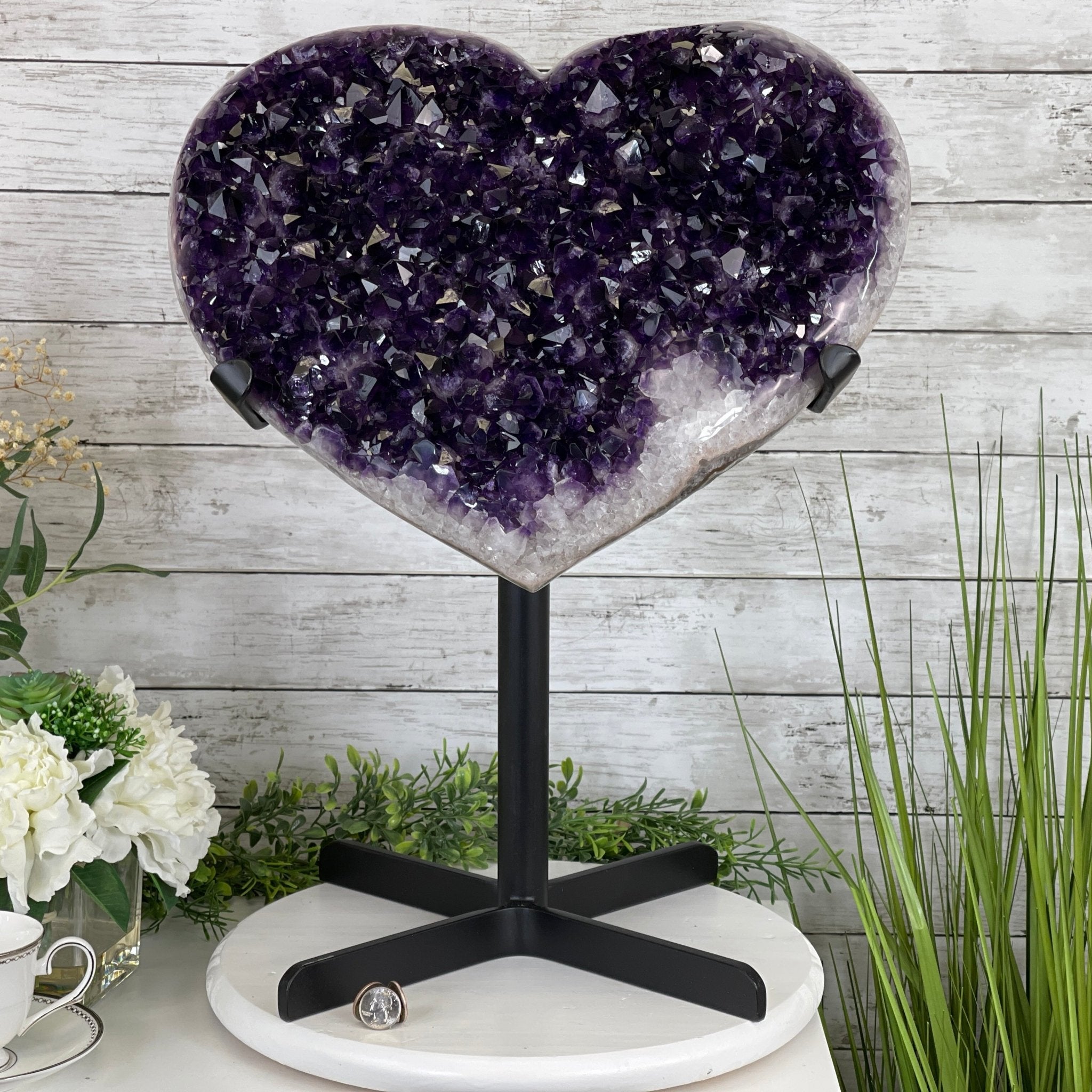 Super Quality Amethyst Heart Geode, metal stand, 38.5 lbs & 22.25" Tall #5463-0038 by Brazil Gems - Brazil GemsBrazil GemsSuper Quality Amethyst Heart Geode, metal stand, 38.5 lbs & 22.25" Tall #5463-0038 by Brazil GemsHearts5463-0038