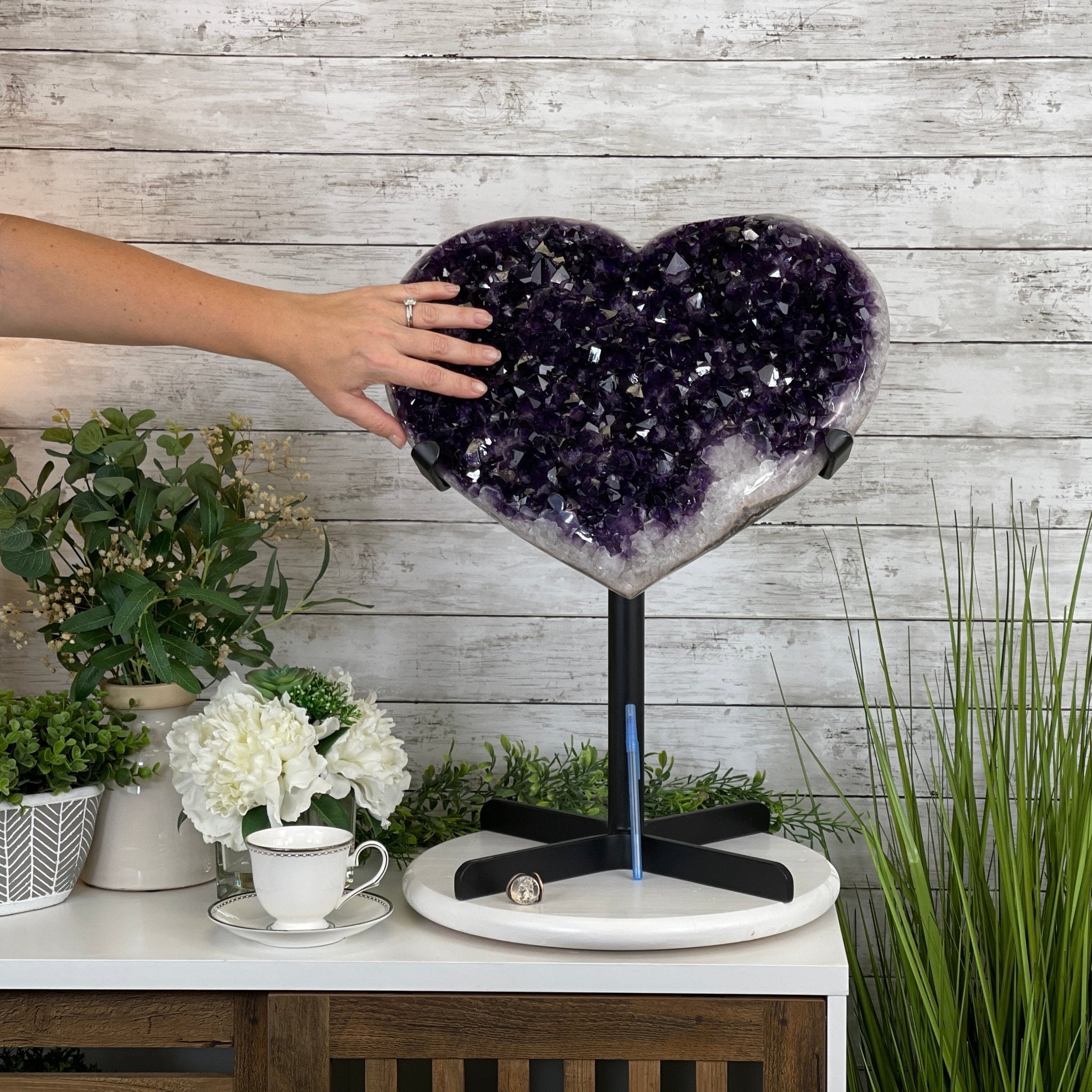 Super Quality Amethyst Heart Geode, metal stand, 38.5 lbs & 22.25" Tall #5463-0038 by Brazil Gems - Brazil GemsBrazil GemsSuper Quality Amethyst Heart Geode, metal stand, 38.5 lbs & 22.25" Tall #5463-0038 by Brazil GemsHearts5463-0038