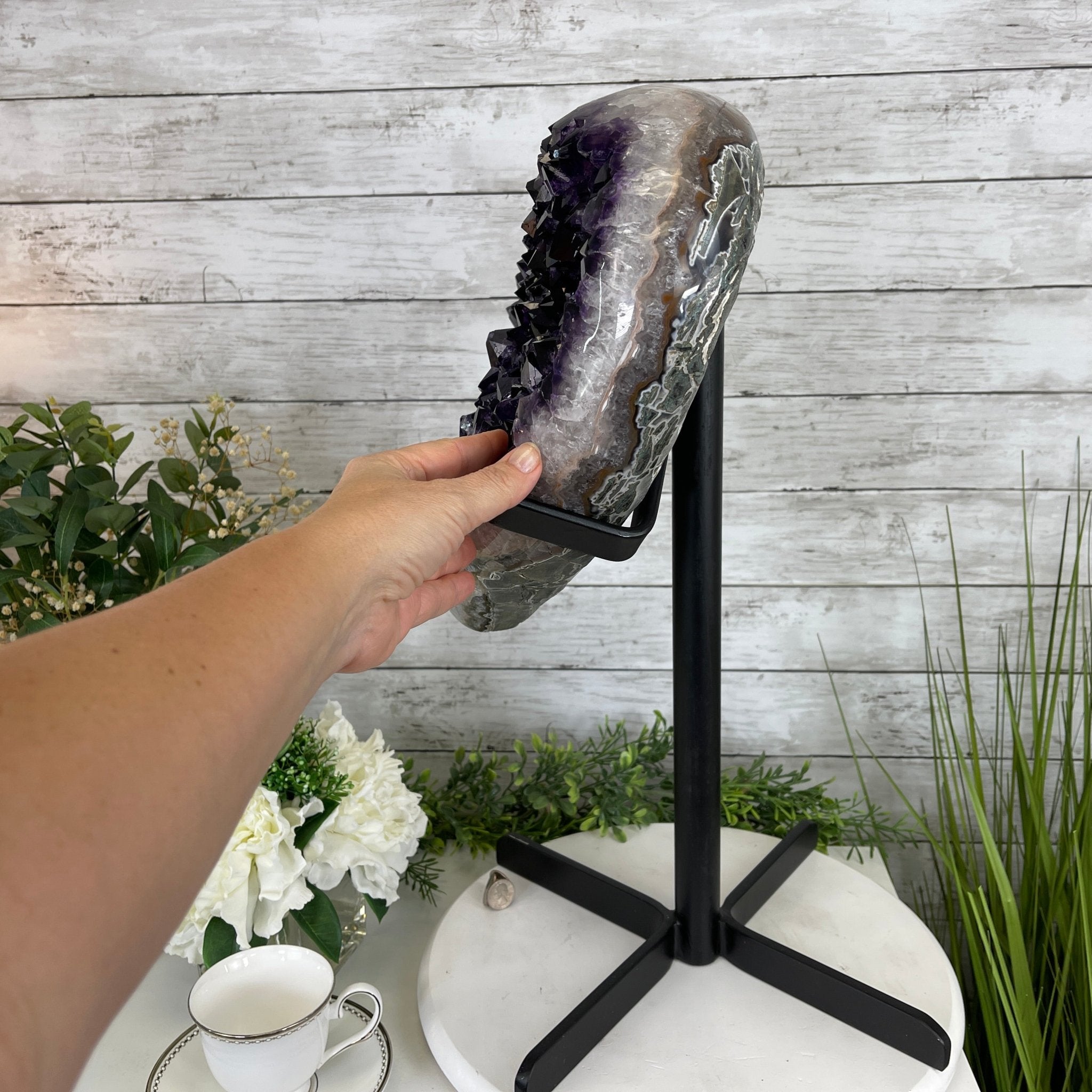 Super Quality Amethyst Heart Geode, metal stand, 38.5 lbs & 22.25" Tall #5463-0038 by Brazil Gems - Brazil GemsBrazil GemsSuper Quality Amethyst Heart Geode, metal stand, 38.5 lbs & 22.25" Tall #5463-0038 by Brazil GemsHearts5463-0038