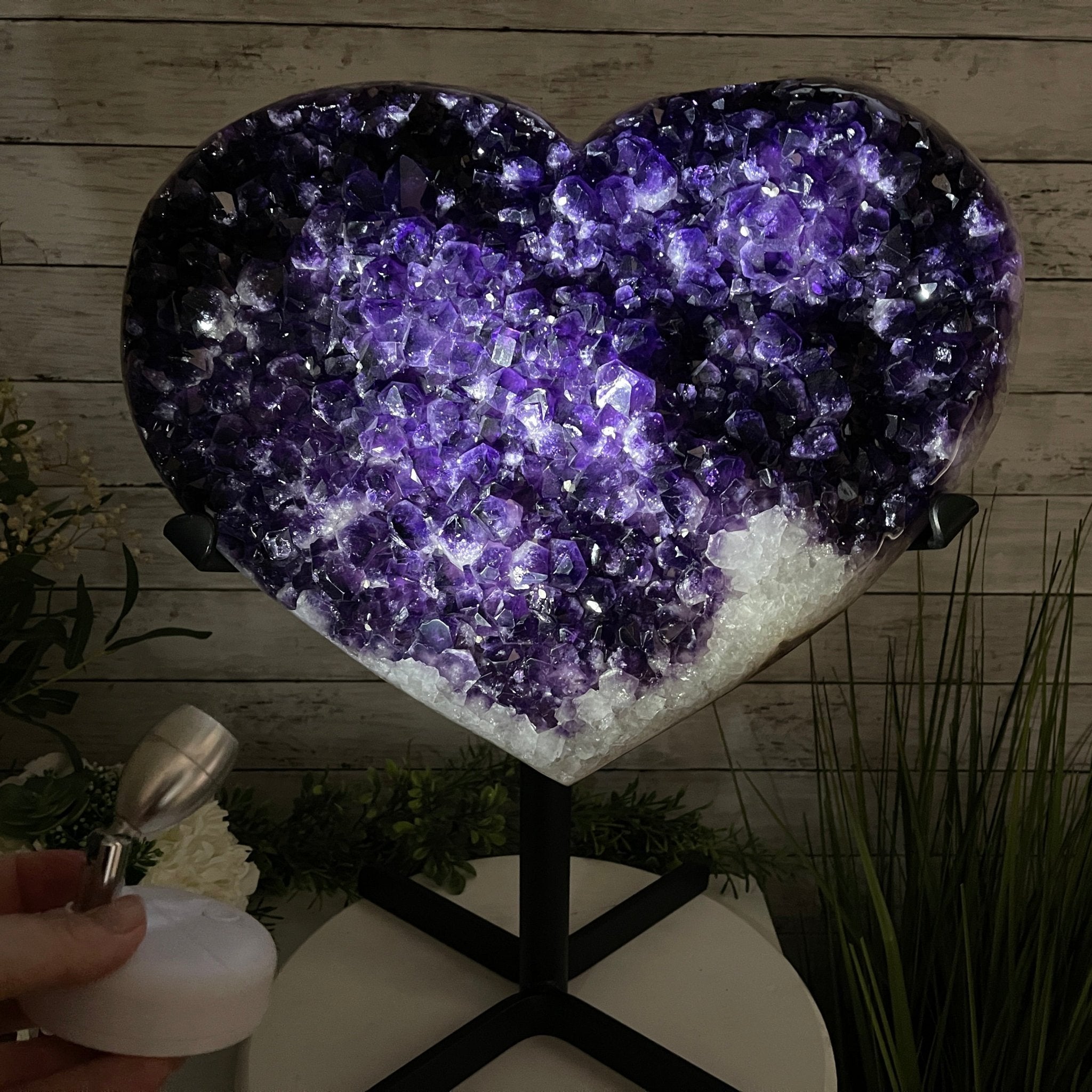 Super Quality Amethyst Heart Geode, metal stand, 38.5 lbs & 22.25" Tall #5463-0038 by Brazil Gems - Brazil GemsBrazil GemsSuper Quality Amethyst Heart Geode, metal stand, 38.5 lbs & 22.25" Tall #5463-0038 by Brazil GemsHearts5463-0038