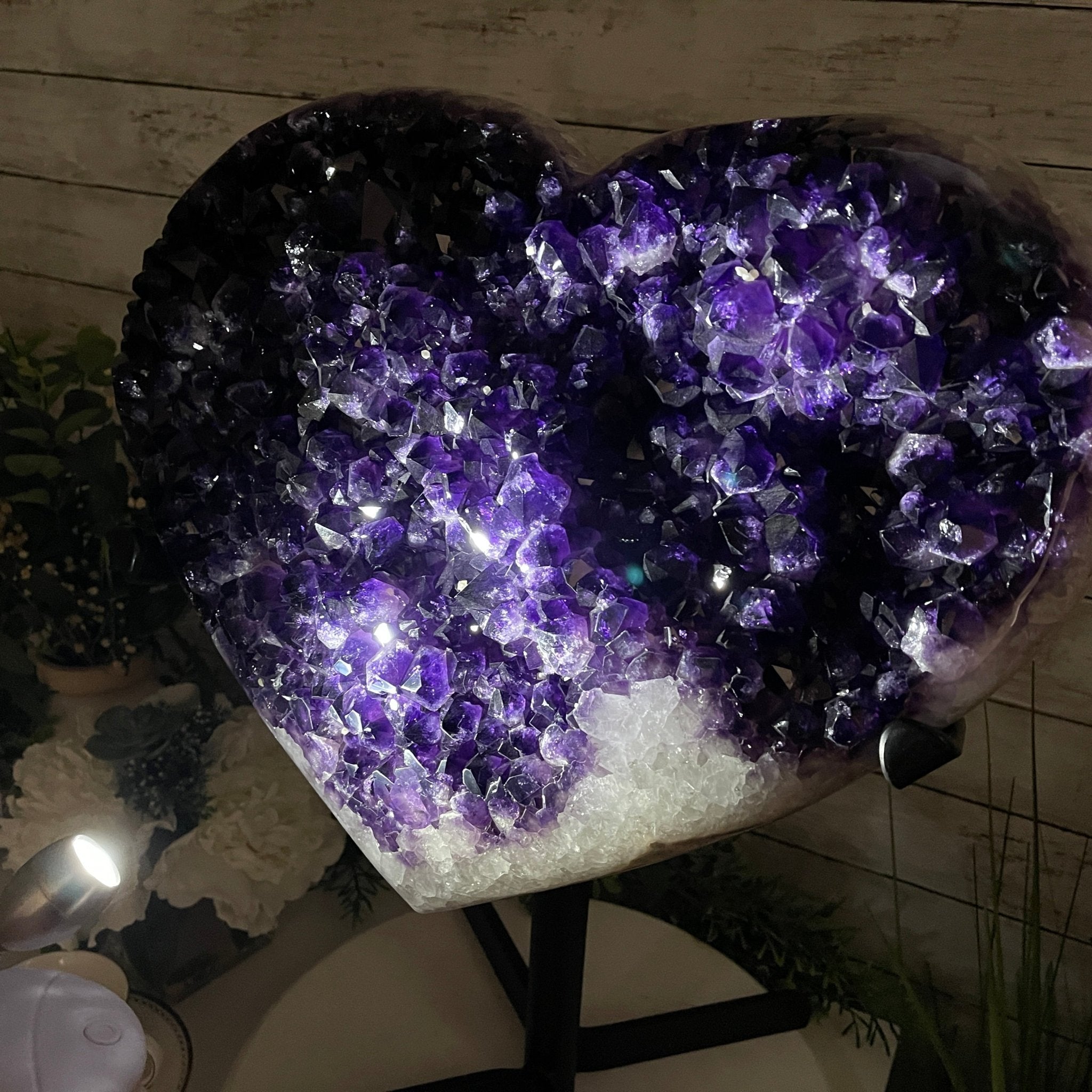 Super Quality Amethyst Heart Geode, metal stand, 38.5 lbs & 22.25" Tall #5463-0038 by Brazil Gems - Brazil GemsBrazil GemsSuper Quality Amethyst Heart Geode, metal stand, 38.5 lbs & 22.25" Tall #5463-0038 by Brazil GemsHearts5463-0038
