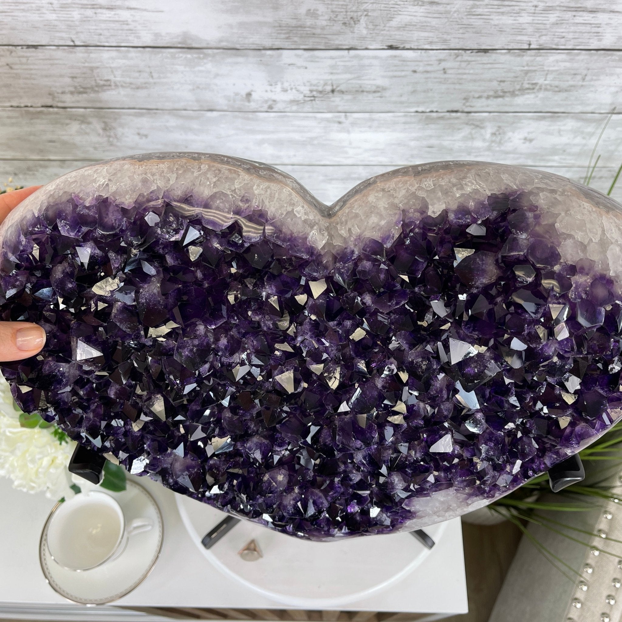 Super Quality Amethyst Heart Geode, metal stand, 38.5 lbs & 22.25" Tall #5463-0038 by Brazil Gems - Brazil GemsBrazil GemsSuper Quality Amethyst Heart Geode, metal stand, 38.5 lbs & 22.25" Tall #5463-0038 by Brazil GemsHearts5463-0038