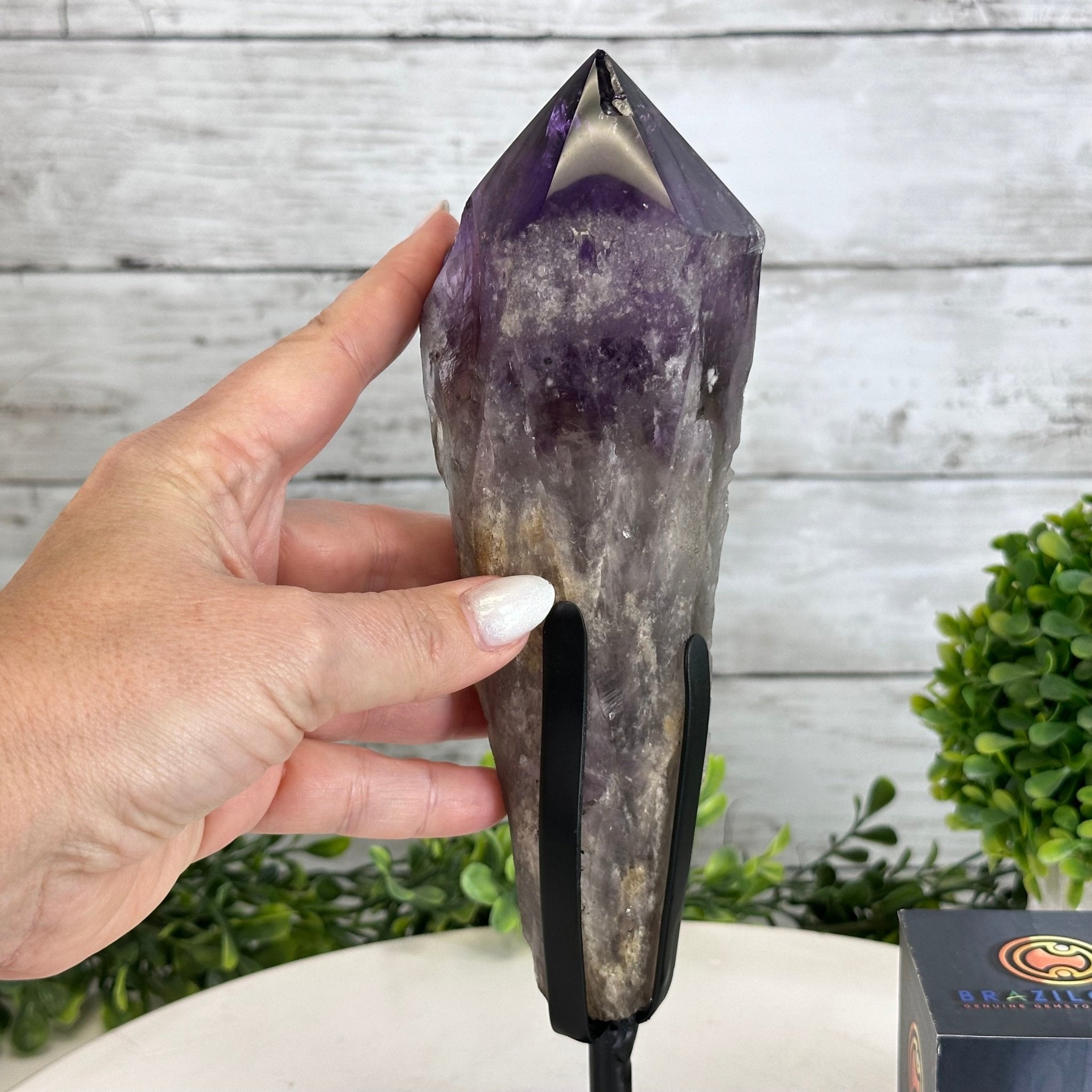 Super Quality Amethyst Wand on a Metal Stand, 1.9 lbs & 10.4" Tall #3123AM-007 - Brazil GemsBrazil GemsSuper Quality Amethyst Wand on a Metal Stand, 1.9 lbs & 10.4" Tall #3123AM-007Clusters on Fixed Bases3123AM-007