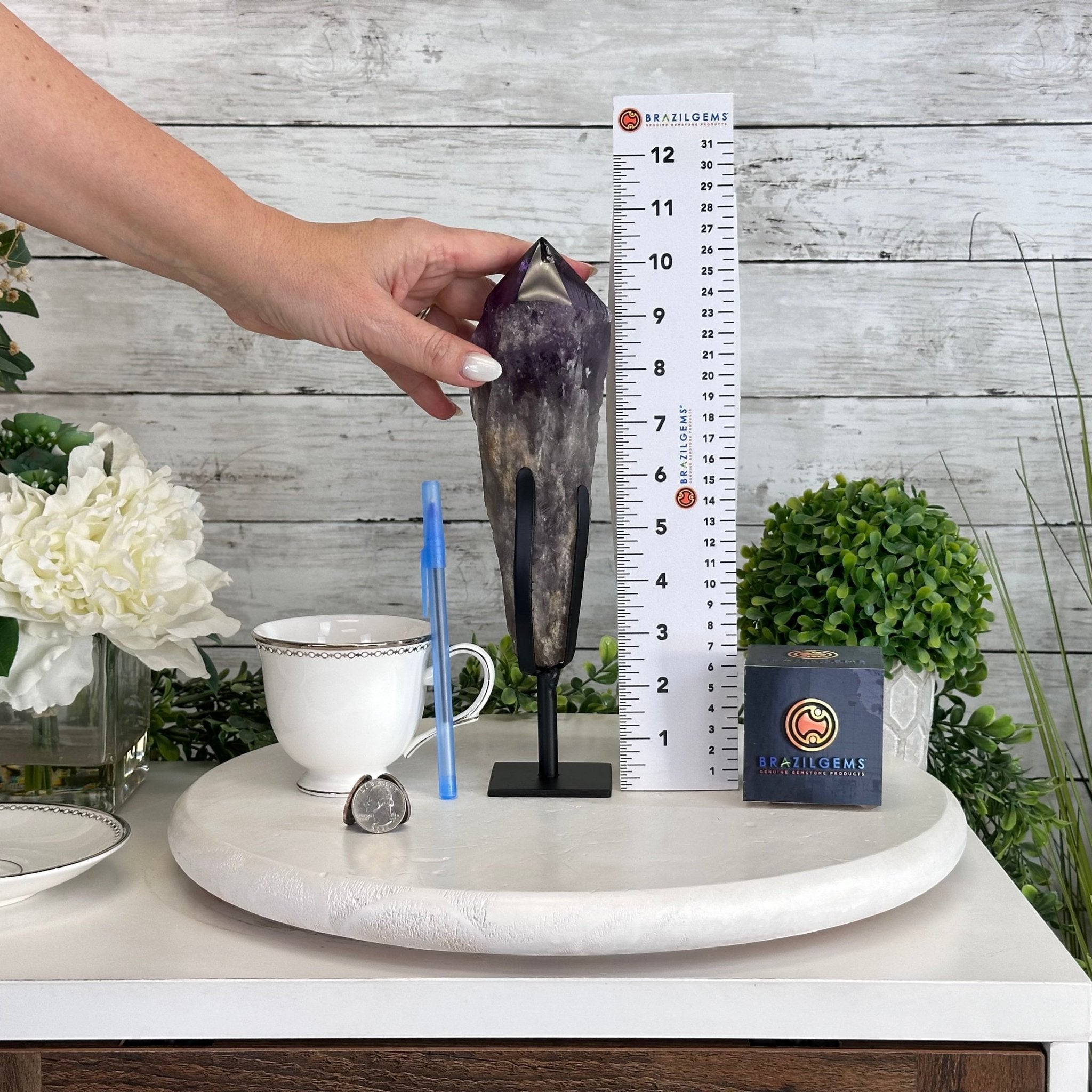 Super Quality Amethyst Wand on a Metal Stand, 1.9 lbs & 10.4" Tall #3123AM-007 - Brazil GemsBrazil GemsSuper Quality Amethyst Wand on a Metal Stand, 1.9 lbs & 10.4" Tall #3123AM-007Clusters on Fixed Bases3123AM-007