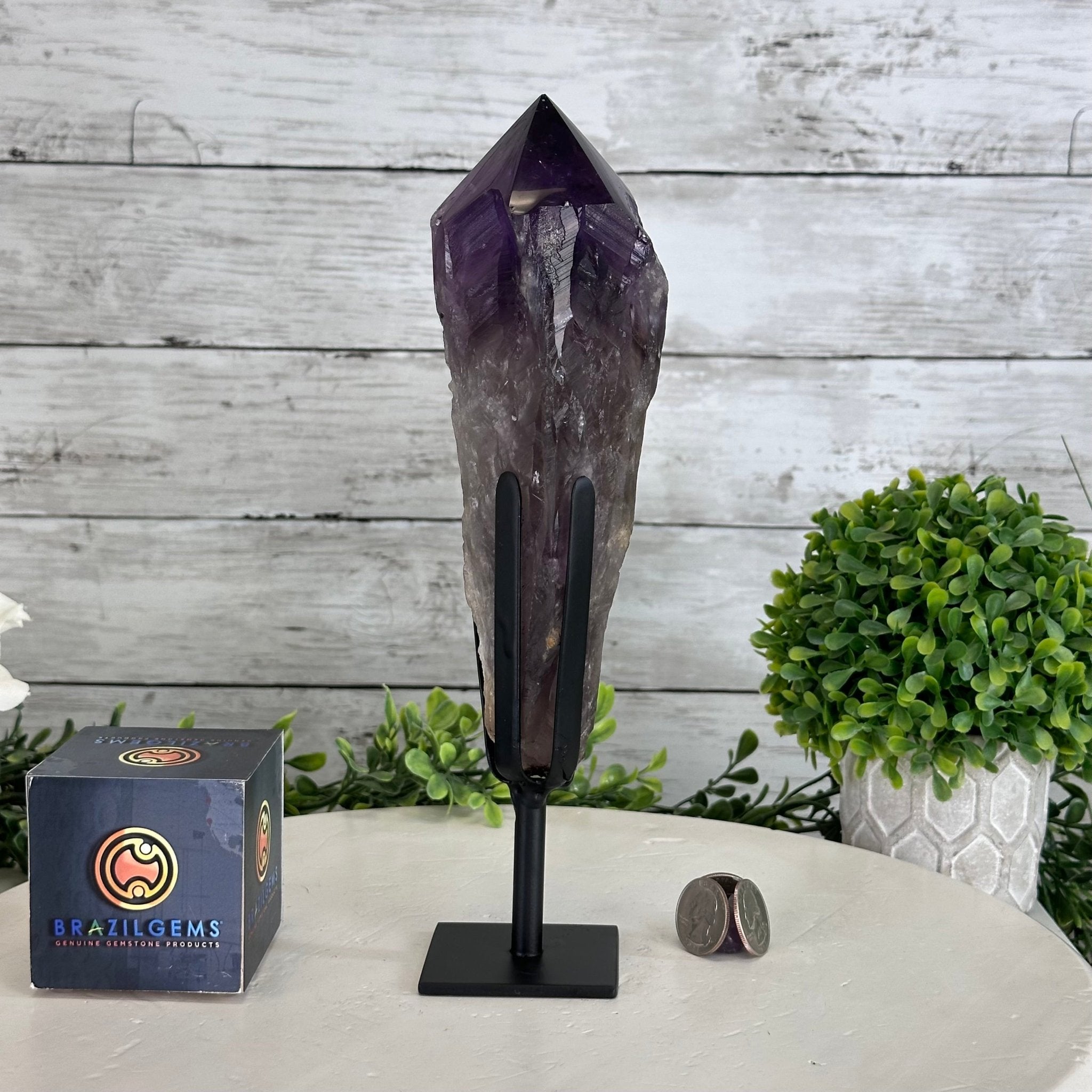 Super Quality Amethyst Wand on a Metal Stand, 1.9 lbs & 10.4" Tall #3123AM-007 - Brazil GemsBrazil GemsSuper Quality Amethyst Wand on a Metal Stand, 1.9 lbs & 10.4" Tall #3123AM-007Clusters on Fixed Bases3123AM-007