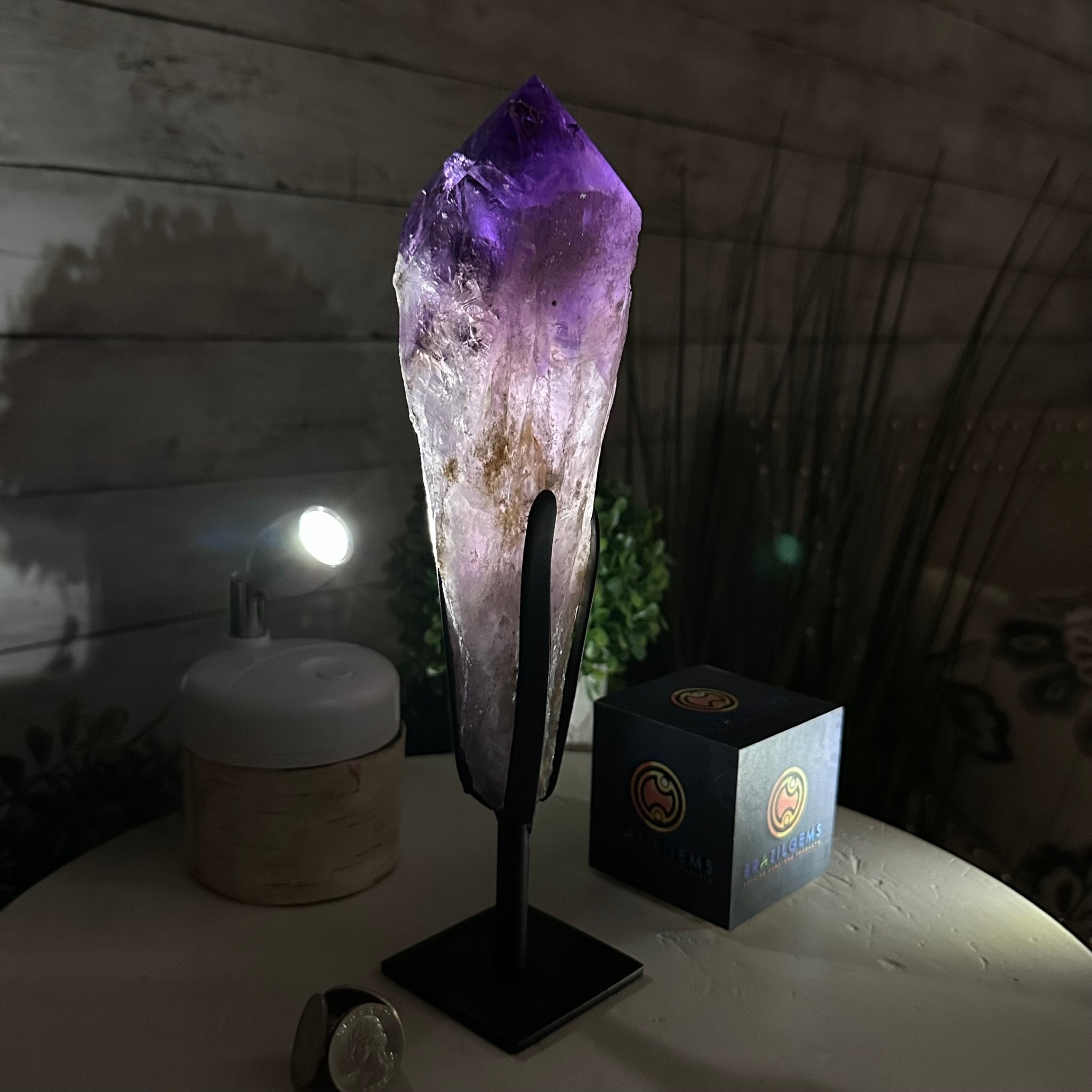 Super Quality Amethyst Wand on a Metal Stand, 1.9 lbs & 10.4" Tall #3123AM-007 - Brazil GemsBrazil GemsSuper Quality Amethyst Wand on a Metal Stand, 1.9 lbs & 10.4" Tall #3123AM-007Clusters on Fixed Bases3123AM-007