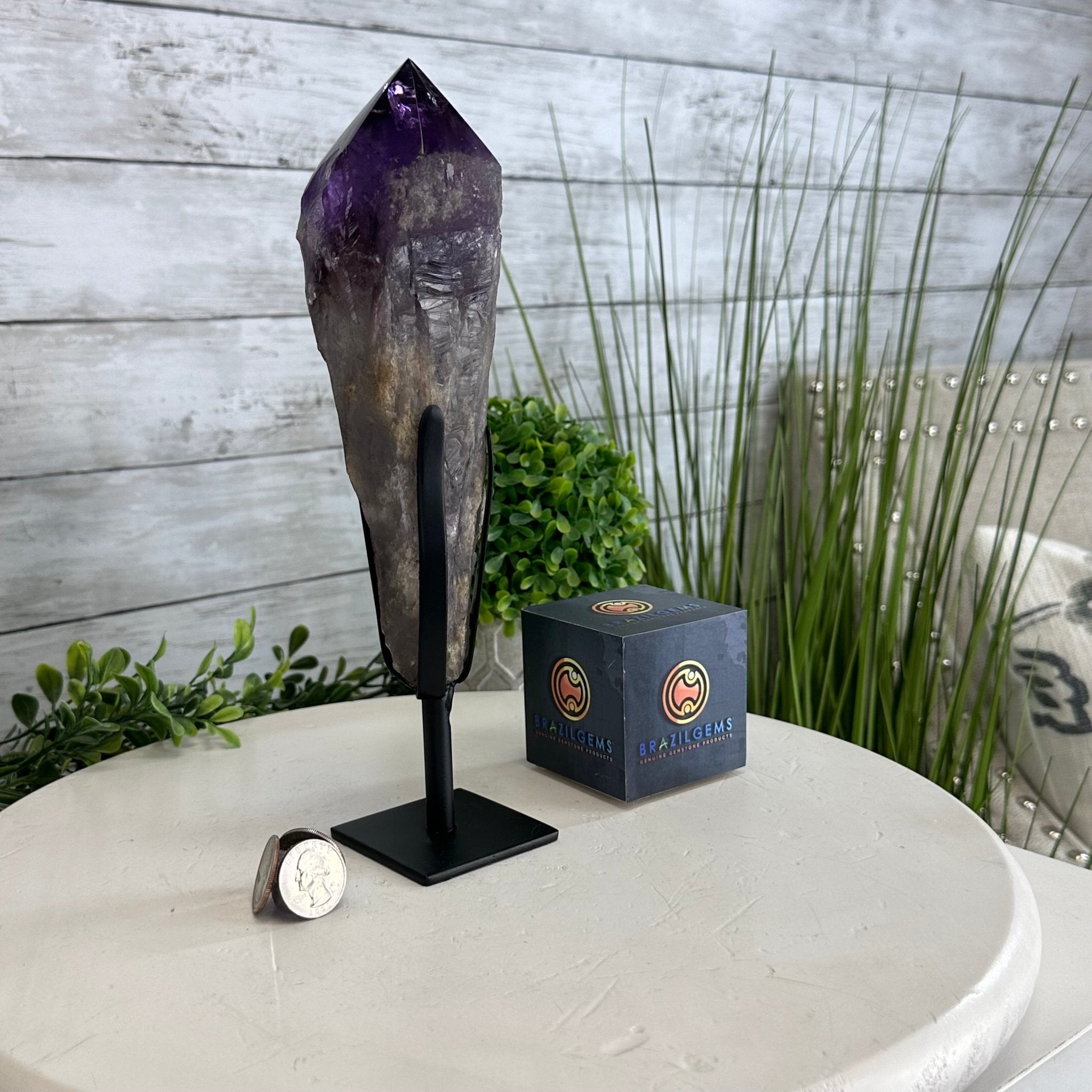 Super Quality Amethyst Wand on a Metal Stand, 1.9 lbs & 10.4" Tall #3123AM-007 - Brazil GemsBrazil GemsSuper Quality Amethyst Wand on a Metal Stand, 1.9 lbs & 10.4" Tall #3123AM-007Clusters on Fixed Bases3123AM-007