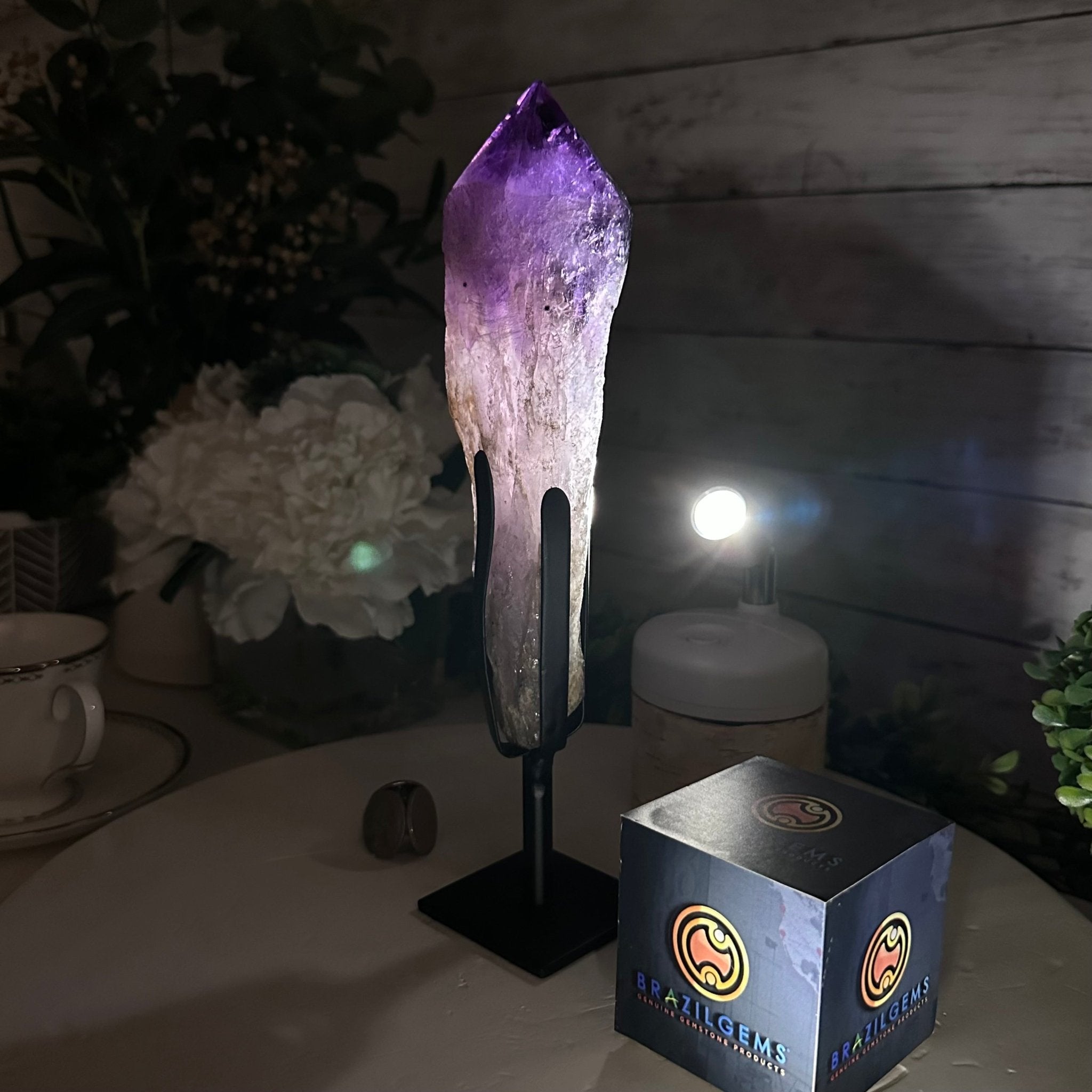 Super Quality Amethyst Wand on a Metal Stand, 1.9 lbs & 10.4" Tall #3123AM-007 - Brazil GemsBrazil GemsSuper Quality Amethyst Wand on a Metal Stand, 1.9 lbs & 10.4" Tall #3123AM-007Clusters on Fixed Bases3123AM-007