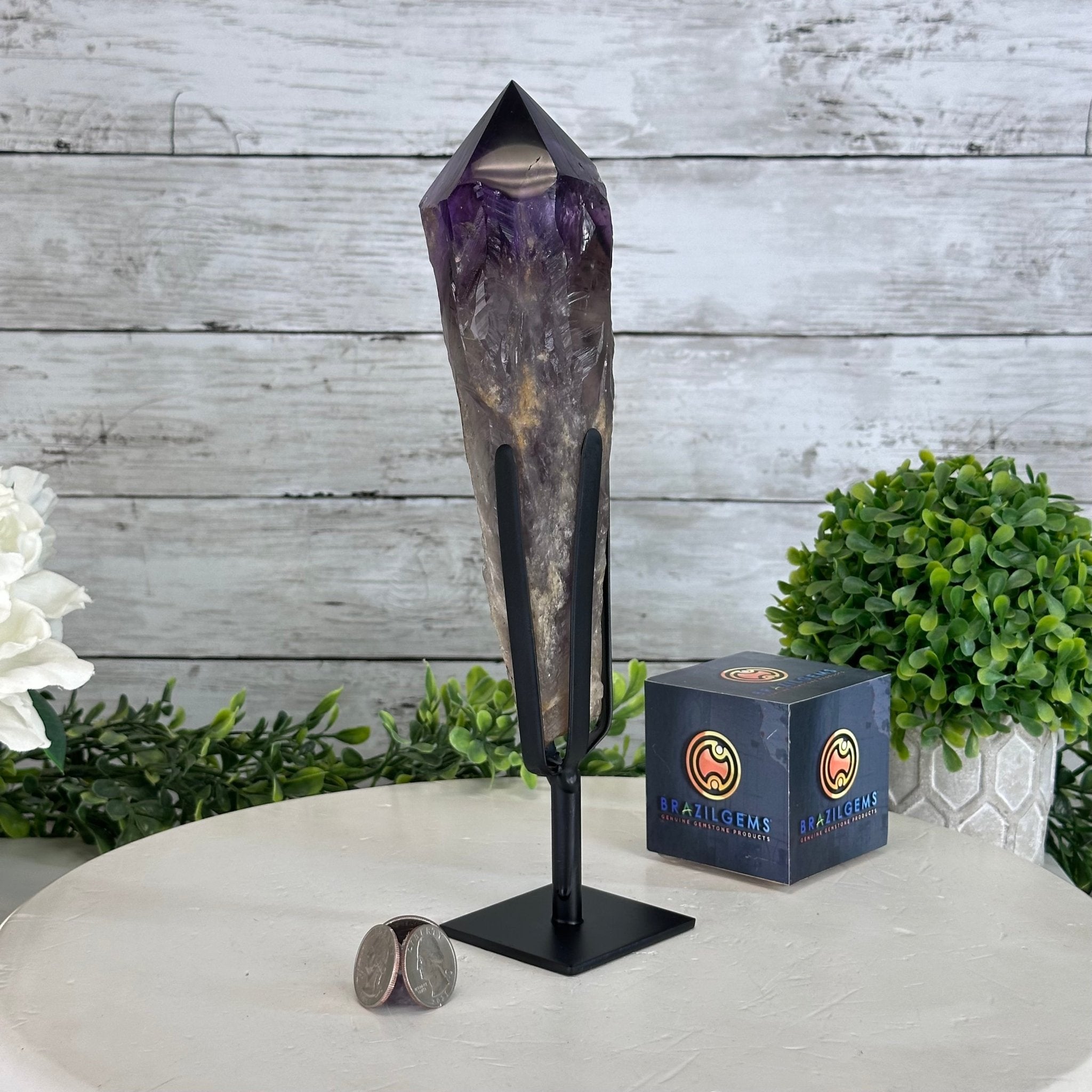 Super Quality Amethyst Wand on a Metal Stand, 1.9 lbs & 10.8" Tall #3123AM-004 - Brazil GemsBrazil GemsSuper Quality Amethyst Wand on a Metal Stand, 1.9 lbs & 10.8" Tall #3123AM-004Clusters on Fixed Bases3123AM-004