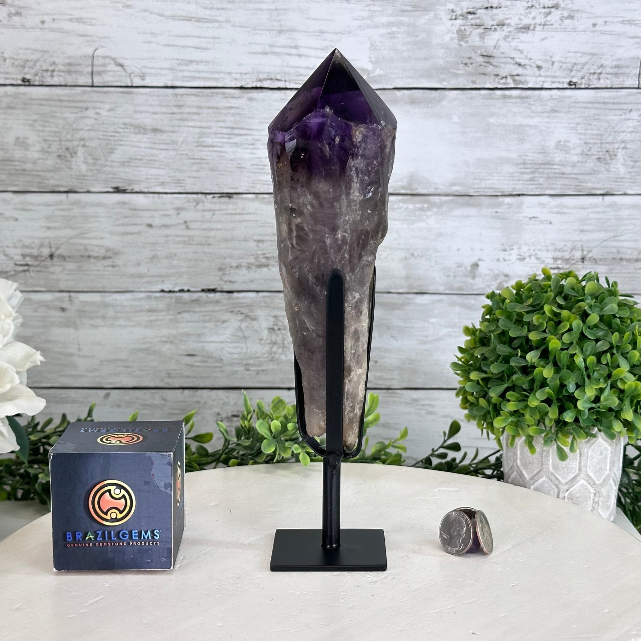 Super Quality Amethyst Wand on a Metal Stand, 1.9 lbs & 10.8" Tall #3123AM-004 - Brazil GemsBrazil GemsSuper Quality Amethyst Wand on a Metal Stand, 1.9 lbs & 10.8" Tall #3123AM-004Clusters on Fixed Bases3123AM-004