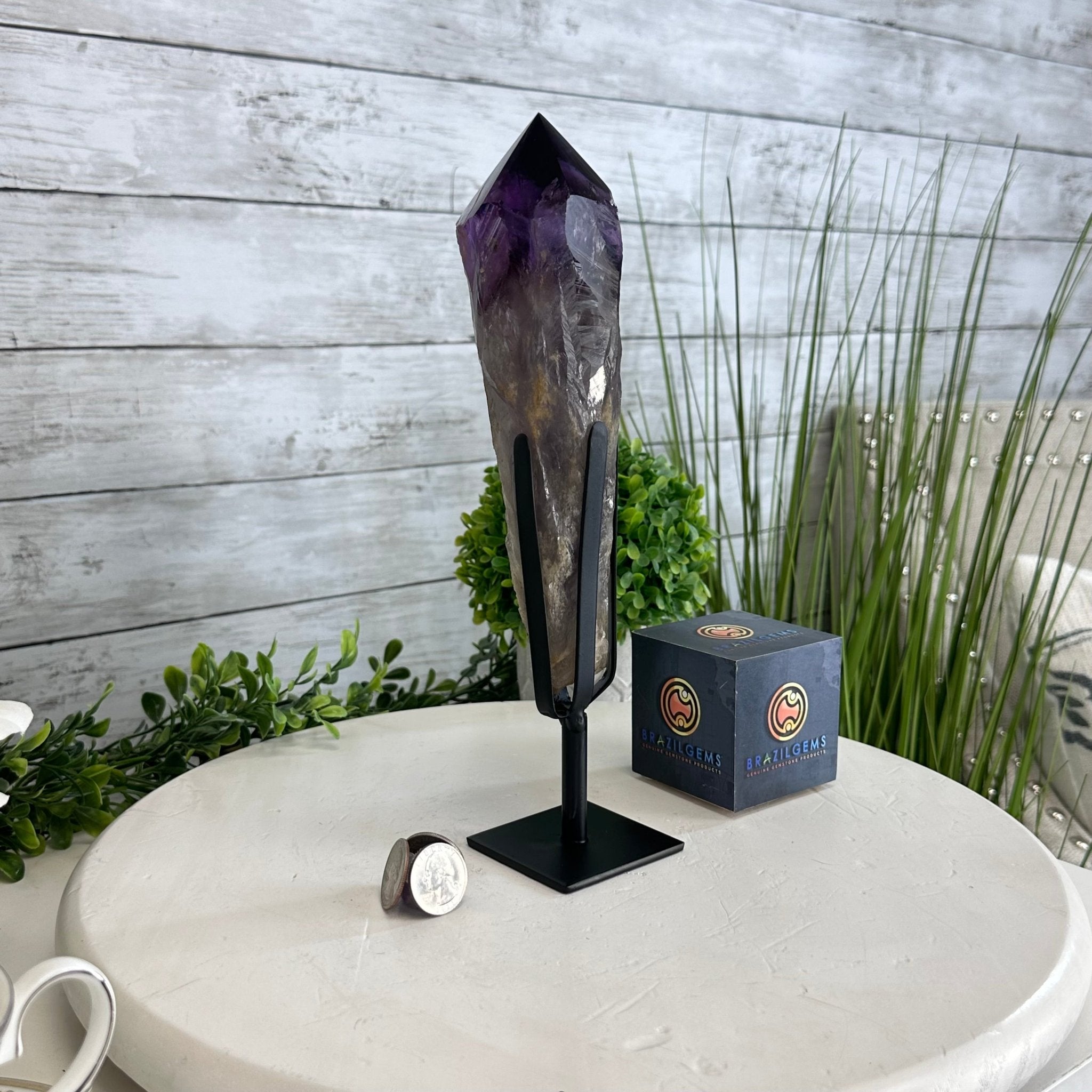Super Quality Amethyst Wand on a Metal Stand, 1.9 lbs & 10.8" Tall #3123AM-004 - Brazil GemsBrazil GemsSuper Quality Amethyst Wand on a Metal Stand, 1.9 lbs & 10.8" Tall #3123AM-004Clusters on Fixed Bases3123AM-004