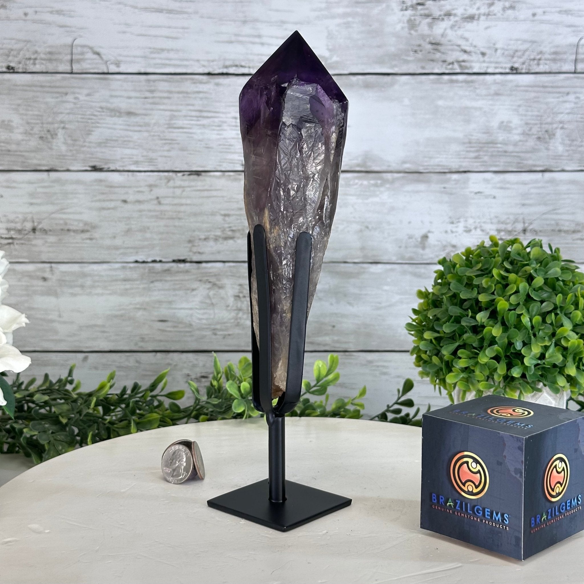 Super Quality Amethyst Wand on a Metal Stand, 1.9 lbs & 10.8" Tall #3123AM-004 - Brazil GemsBrazil GemsSuper Quality Amethyst Wand on a Metal Stand, 1.9 lbs & 10.8" Tall #3123AM-004Clusters on Fixed Bases3123AM-004
