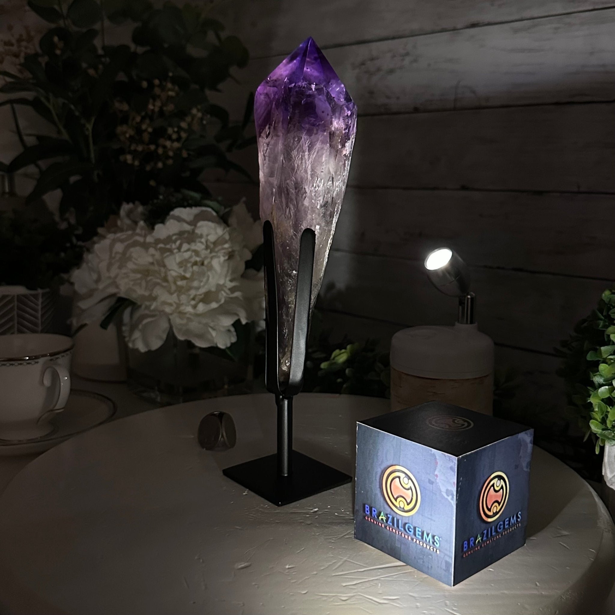 Super Quality Amethyst Wand on a Metal Stand, 1.9 lbs & 10.8" Tall #3123AM-004 - Brazil GemsBrazil GemsSuper Quality Amethyst Wand on a Metal Stand, 1.9 lbs & 10.8" Tall #3123AM-004Clusters on Fixed Bases3123AM-004