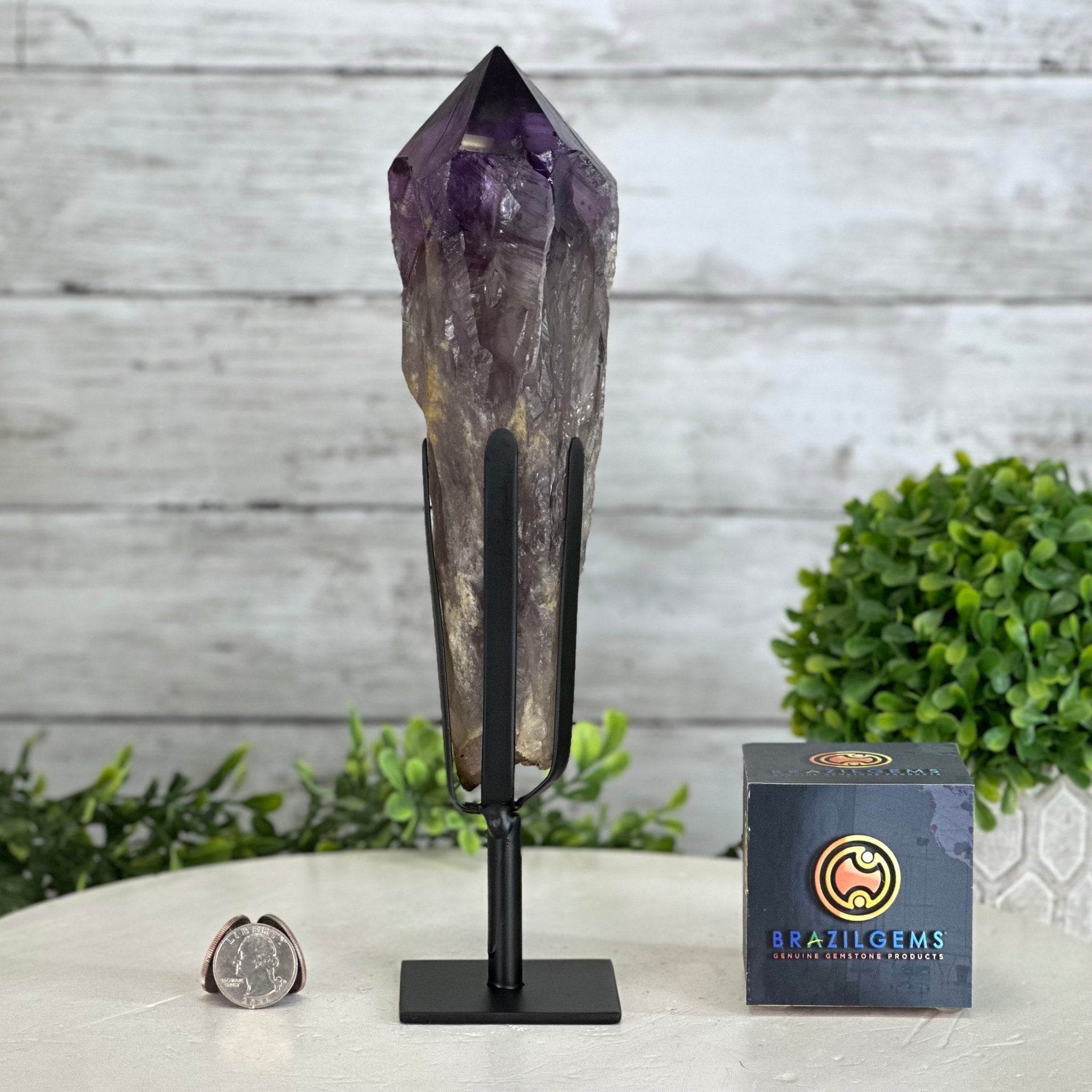 Super Quality Amethyst Wand on a Metal Stand, 1.9 lbs & 10.8" Tall #3123AM-004 - Brazil GemsBrazil GemsSuper Quality Amethyst Wand on a Metal Stand, 1.9 lbs & 10.8" Tall #3123AM-004Clusters on Fixed Bases3123AM-004
