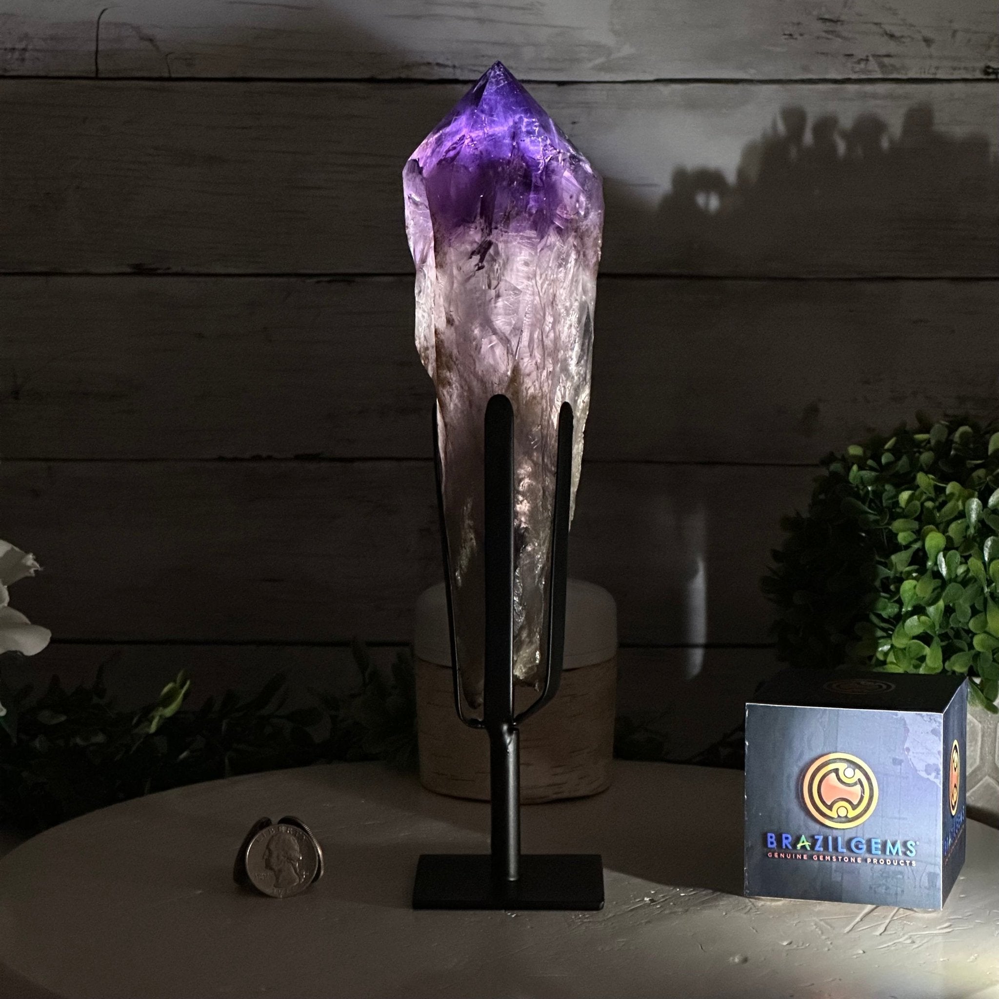 Super Quality Amethyst Wand on a Metal Stand, 1.9 lbs & 10.8" Tall #3123AM-004 - Brazil GemsBrazil GemsSuper Quality Amethyst Wand on a Metal Stand, 1.9 lbs & 10.8" Tall #3123AM-004Clusters on Fixed Bases3123AM-004