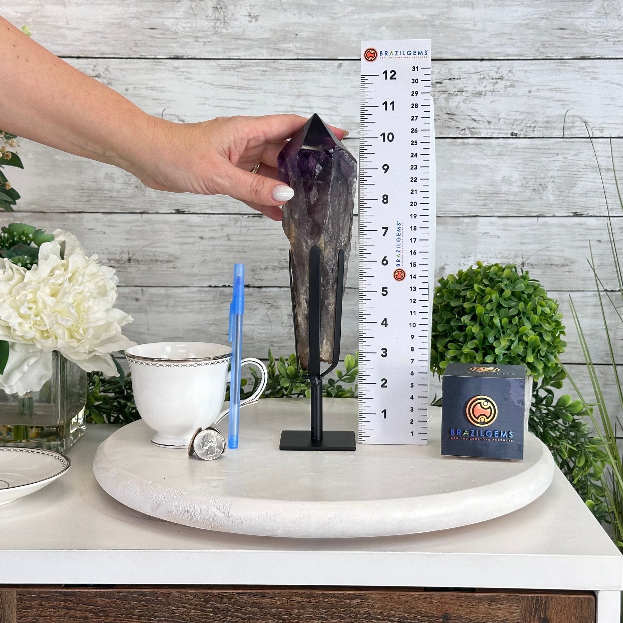 Super Quality Amethyst Wand on a Metal Stand, 1.9 lbs & 10.8" Tall #3123AM-004 - Brazil GemsBrazil GemsSuper Quality Amethyst Wand on a Metal Stand, 1.9 lbs & 10.8" Tall #3123AM-004Clusters on Fixed Bases3123AM-004