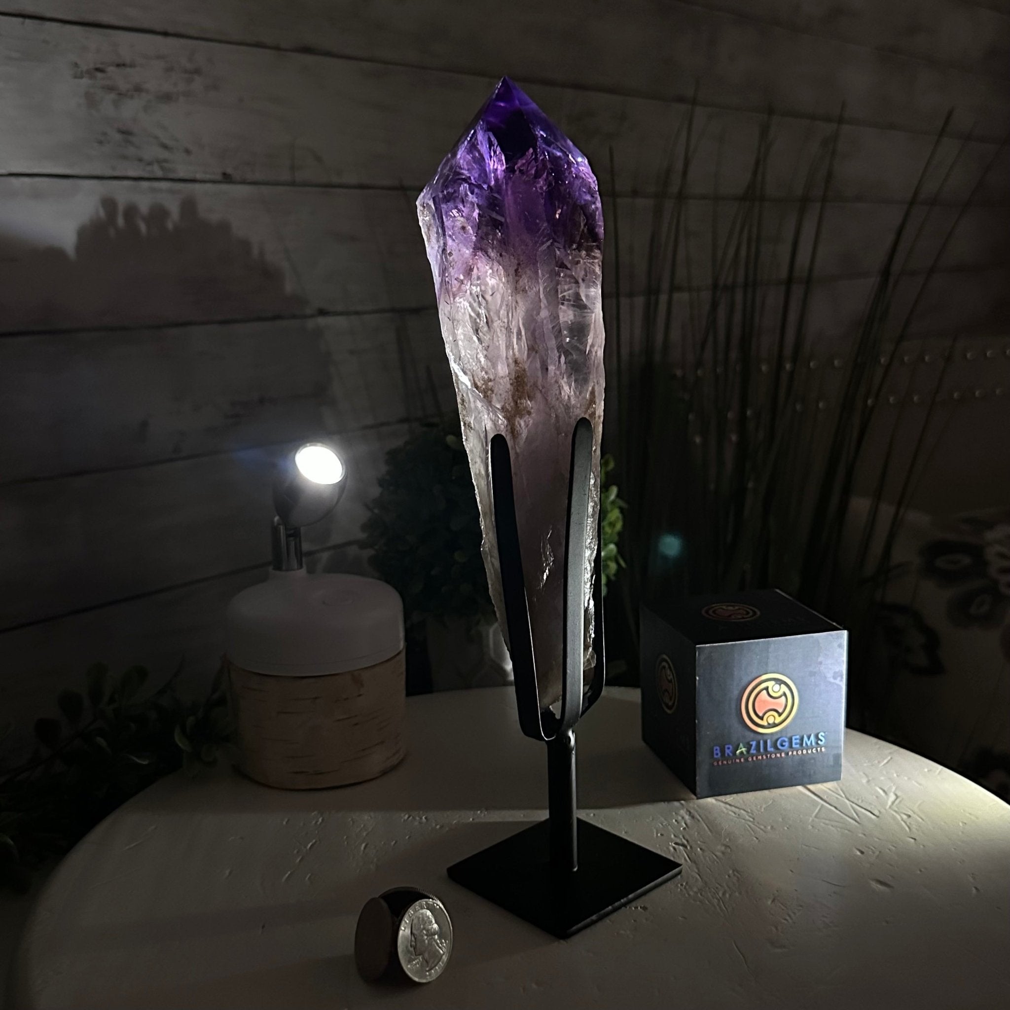 Super Quality Amethyst Wand on a Metal Stand, 1.9 lbs & 10.8" Tall #3123AM-004 - Brazil GemsBrazil GemsSuper Quality Amethyst Wand on a Metal Stand, 1.9 lbs & 10.8" Tall #3123AM-004Clusters on Fixed Bases3123AM-004