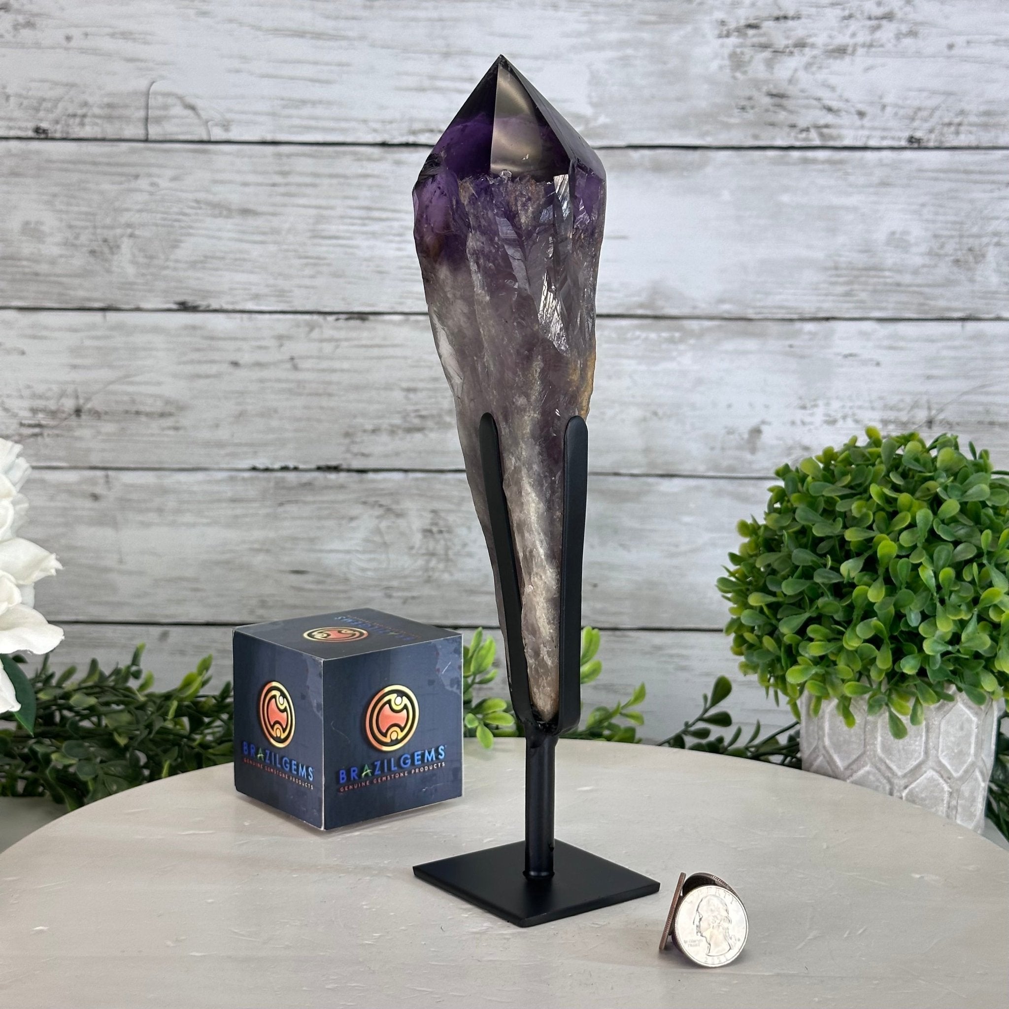 Super Quality Amethyst Wand on a Metal Stand, 1.9 lbs & 10.8" Tall #3123AM-004 - Brazil GemsBrazil GemsSuper Quality Amethyst Wand on a Metal Stand, 1.9 lbs & 10.8" Tall #3123AM-004Clusters on Fixed Bases3123AM-004