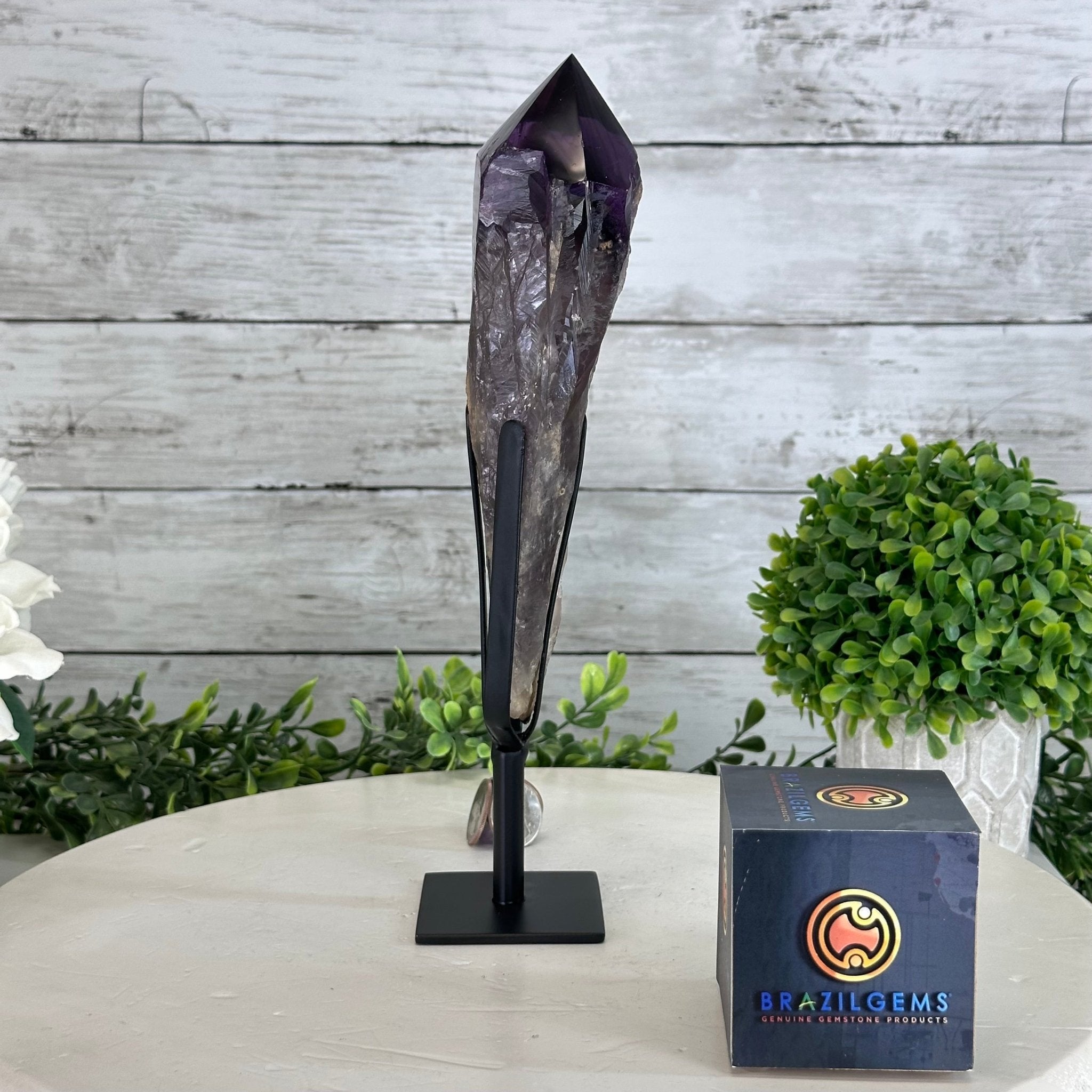 Super Quality Amethyst Wand on a Metal Stand, 1.9 lbs & 10.8" Tall #3123AM-004 - Brazil GemsBrazil GemsSuper Quality Amethyst Wand on a Metal Stand, 1.9 lbs & 10.8" Tall #3123AM-004Clusters on Fixed Bases3123AM-004