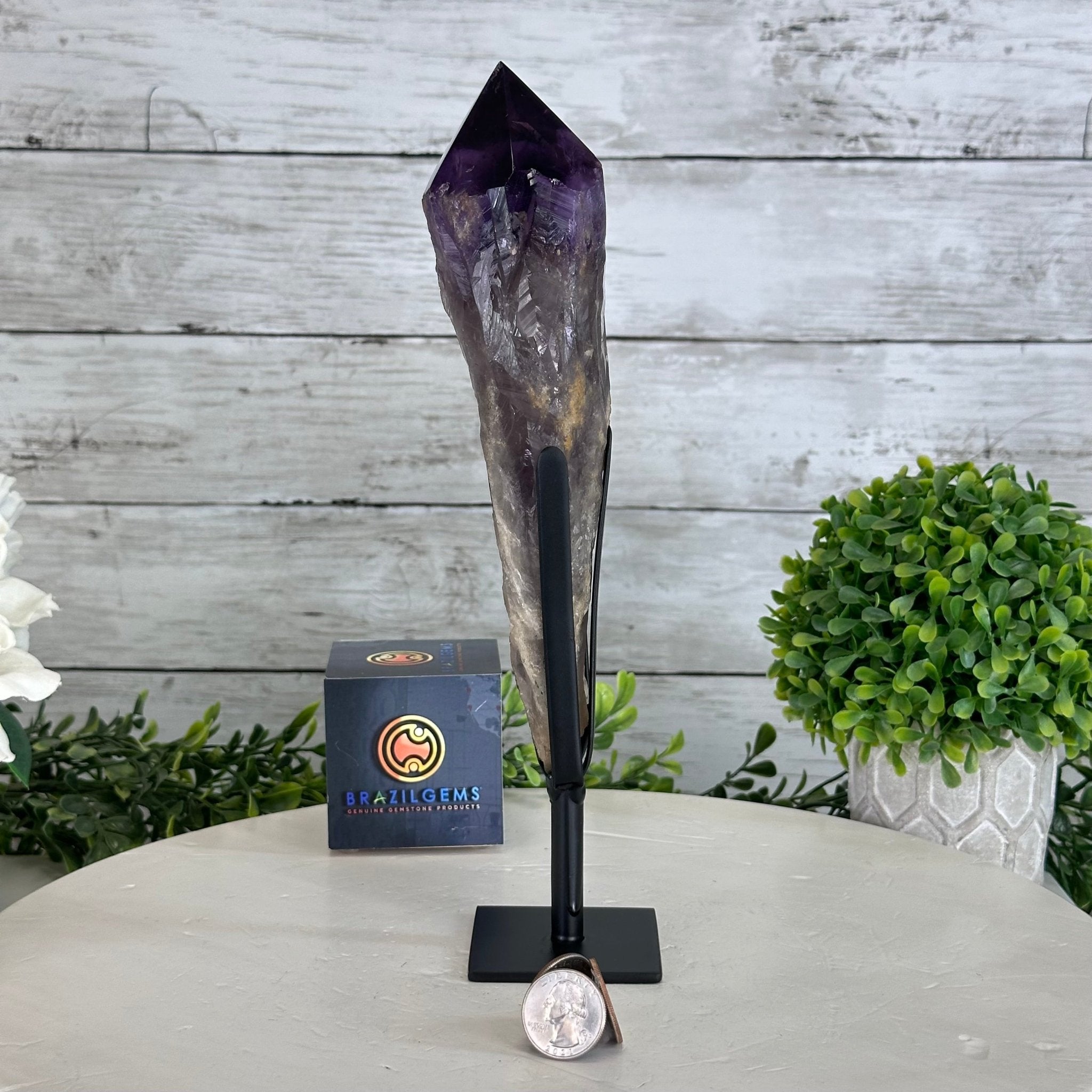 Super Quality Amethyst Wand on a Metal Stand, 1.9 lbs & 10.8" Tall #3123AM-004 - Brazil GemsBrazil GemsSuper Quality Amethyst Wand on a Metal Stand, 1.9 lbs & 10.8" Tall #3123AM-004Clusters on Fixed Bases3123AM-004