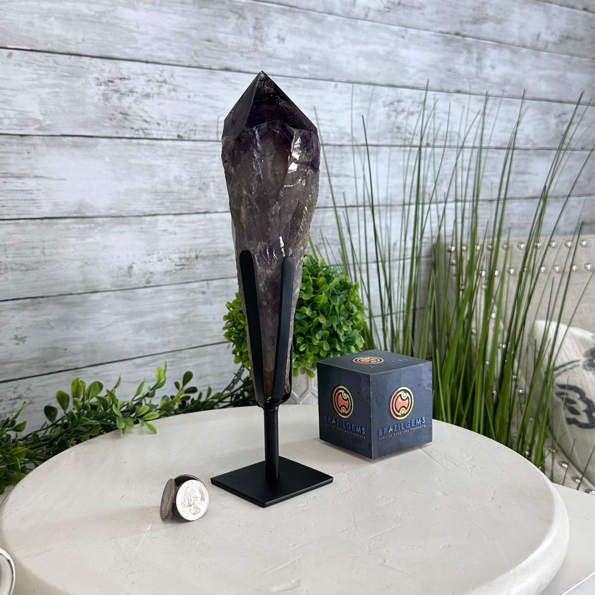 Super Quality Amethyst Wand on a Metal Stand, 1.9 lbs & 10.8" Tall #3123AM-005 - Brazil GemsBrazil GemsSuper Quality Amethyst Wand on a Metal Stand, 1.9 lbs & 10.8" Tall #3123AM-005Clusters on Fixed Bases3123AM-005