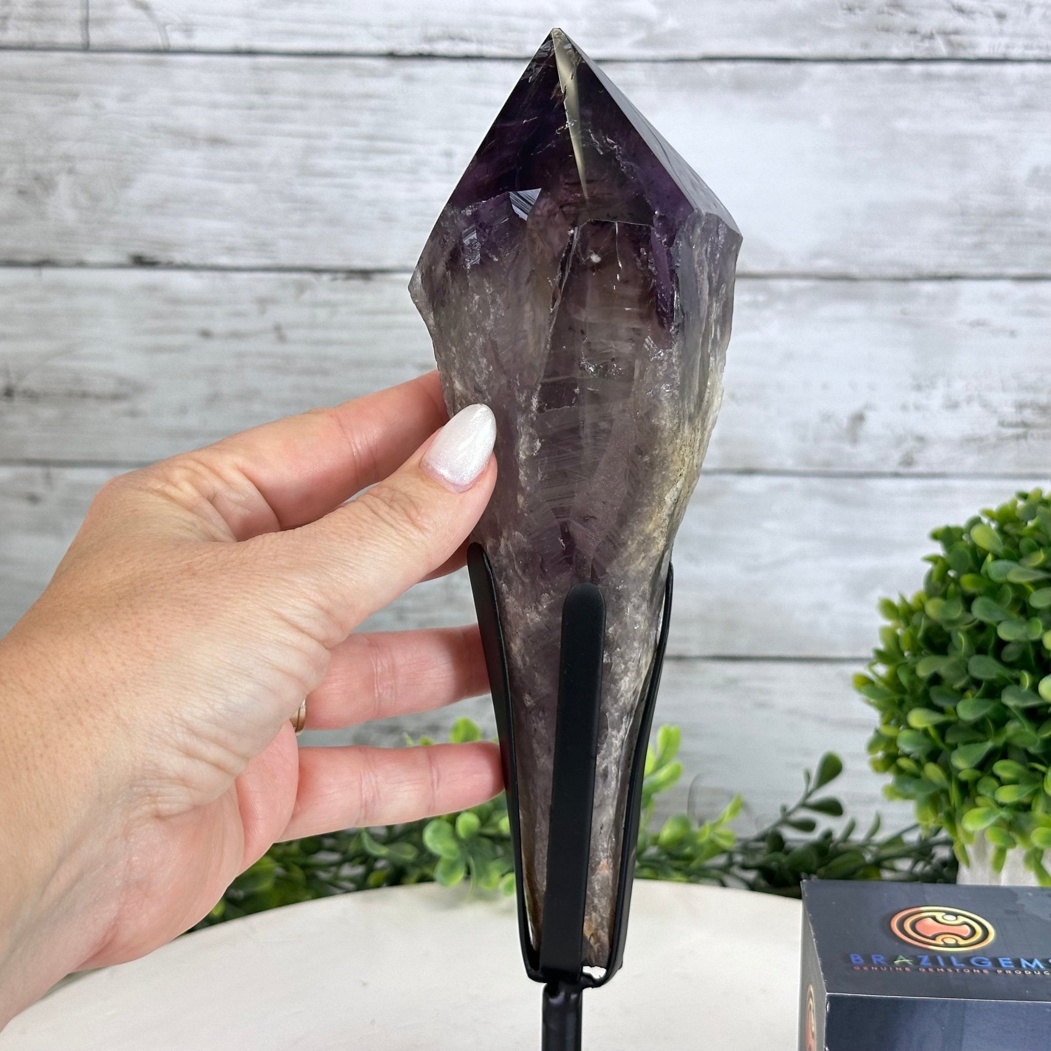 Super Quality Amethyst Wand on a Metal Stand, 1.9 lbs & 10.8" Tall #3123AM-005 - Brazil GemsBrazil GemsSuper Quality Amethyst Wand on a Metal Stand, 1.9 lbs & 10.8" Tall #3123AM-005Clusters on Fixed Bases3123AM-005