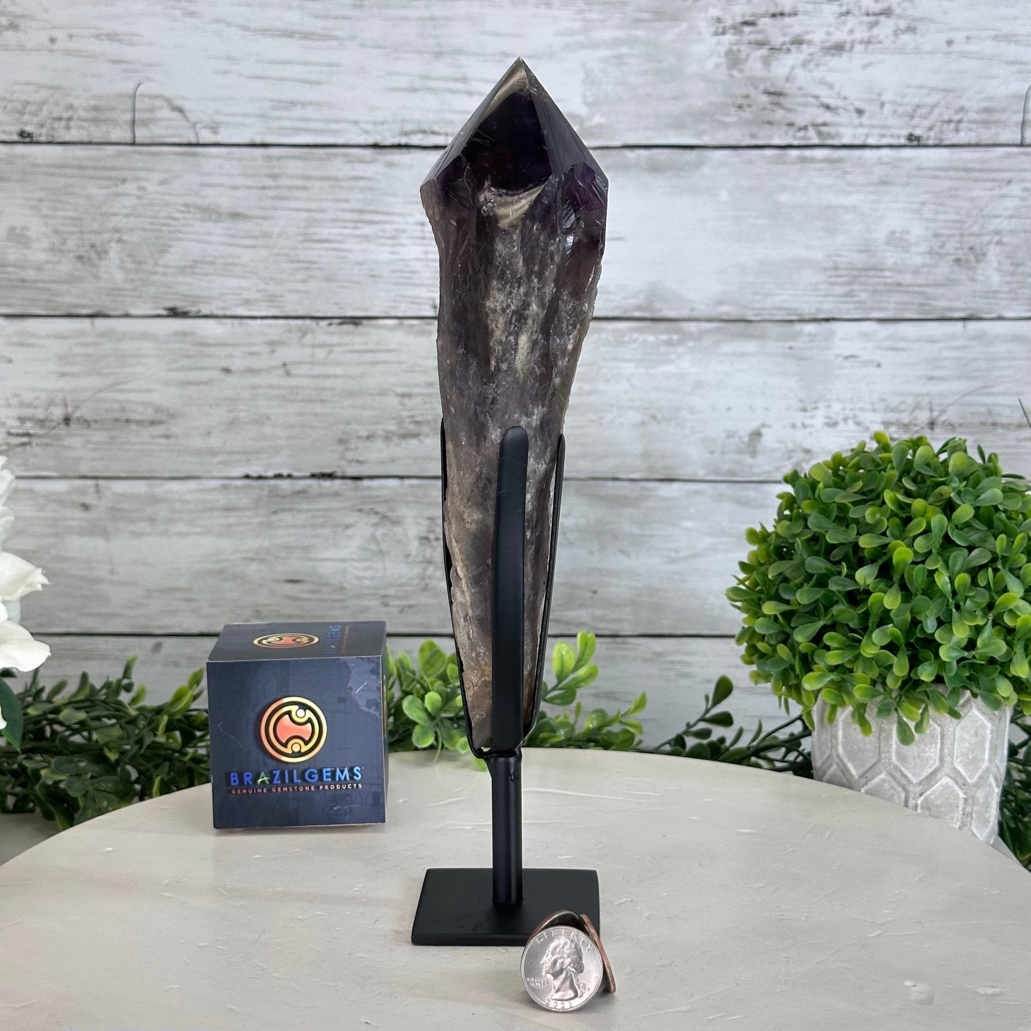 Super Quality Amethyst Wand on a Metal Stand, 1.9 lbs & 10.8" Tall #3123AM-005 - Brazil GemsBrazil GemsSuper Quality Amethyst Wand on a Metal Stand, 1.9 lbs & 10.8" Tall #3123AM-005Clusters on Fixed Bases3123AM-005
