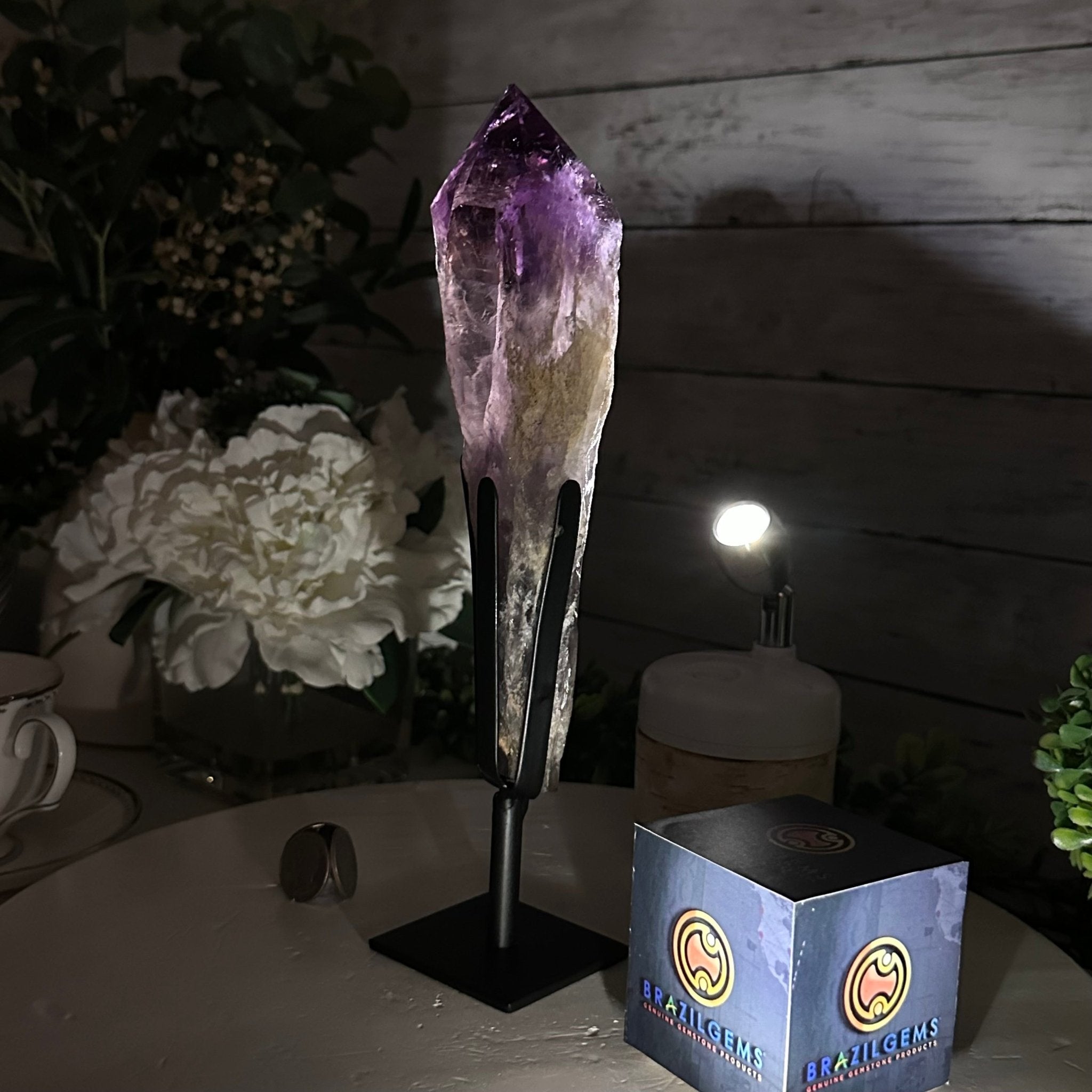 Super Quality Amethyst Wand on a Metal Stand, 1.9 lbs & 10.8" Tall #3123AM-005 - Brazil GemsBrazil GemsSuper Quality Amethyst Wand on a Metal Stand, 1.9 lbs & 10.8" Tall #3123AM-005Clusters on Fixed Bases3123AM-005